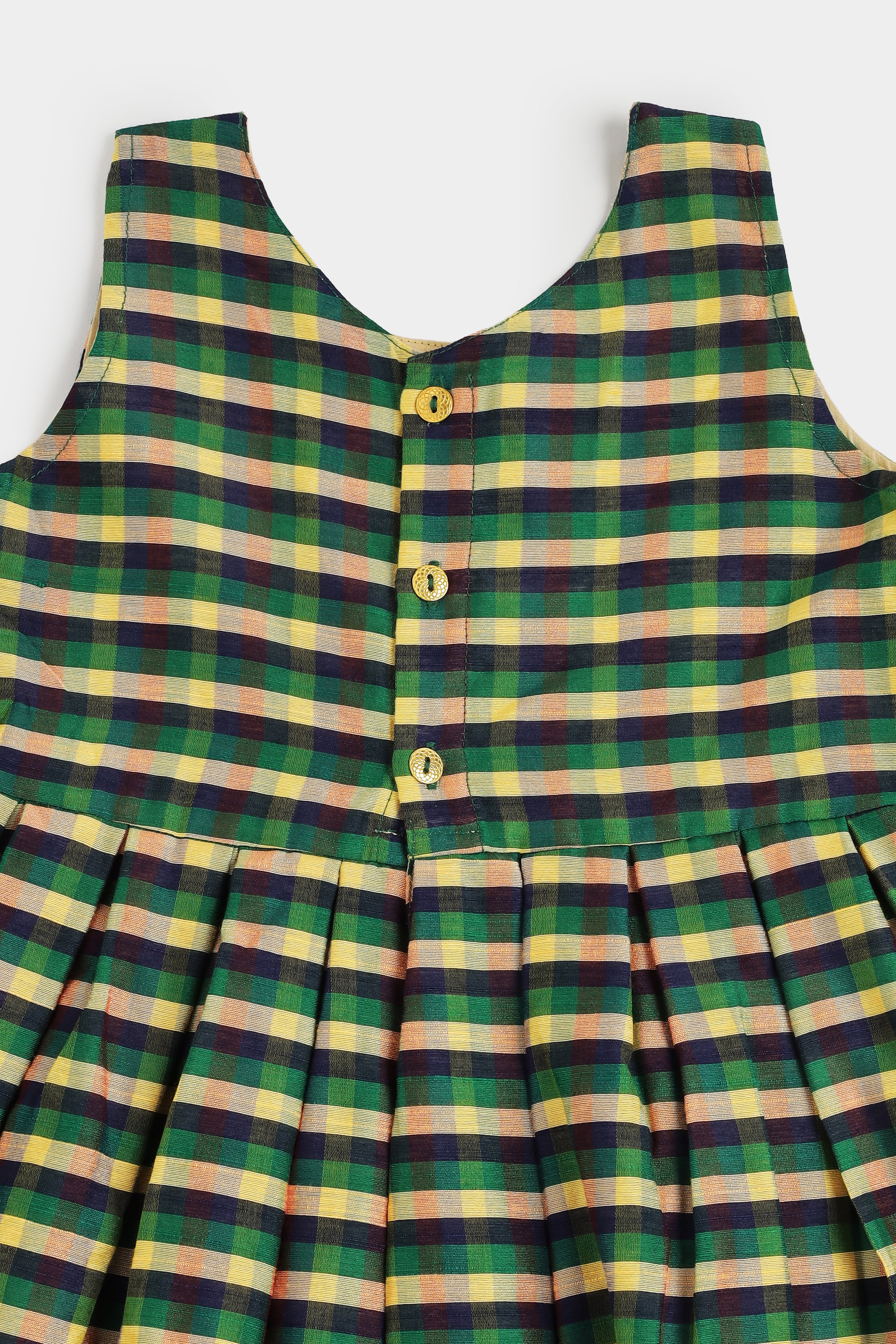 Chittythalli Girls Cotton Slub Mini Checked Layered Frock – Traditional Ethnic Wear Dress for Toddlers | Regular Fit | Circular Neck | Back Button Opening | Summer Casual Dress - FR52