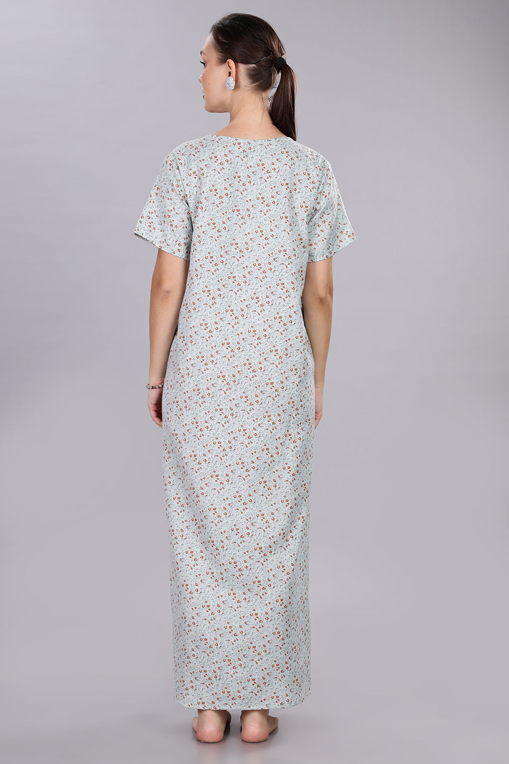 Naidu Hall Women's V-Neck A-Line Nighty with Front Button Placket and Pintuck Detailing - Light Blue - NT20