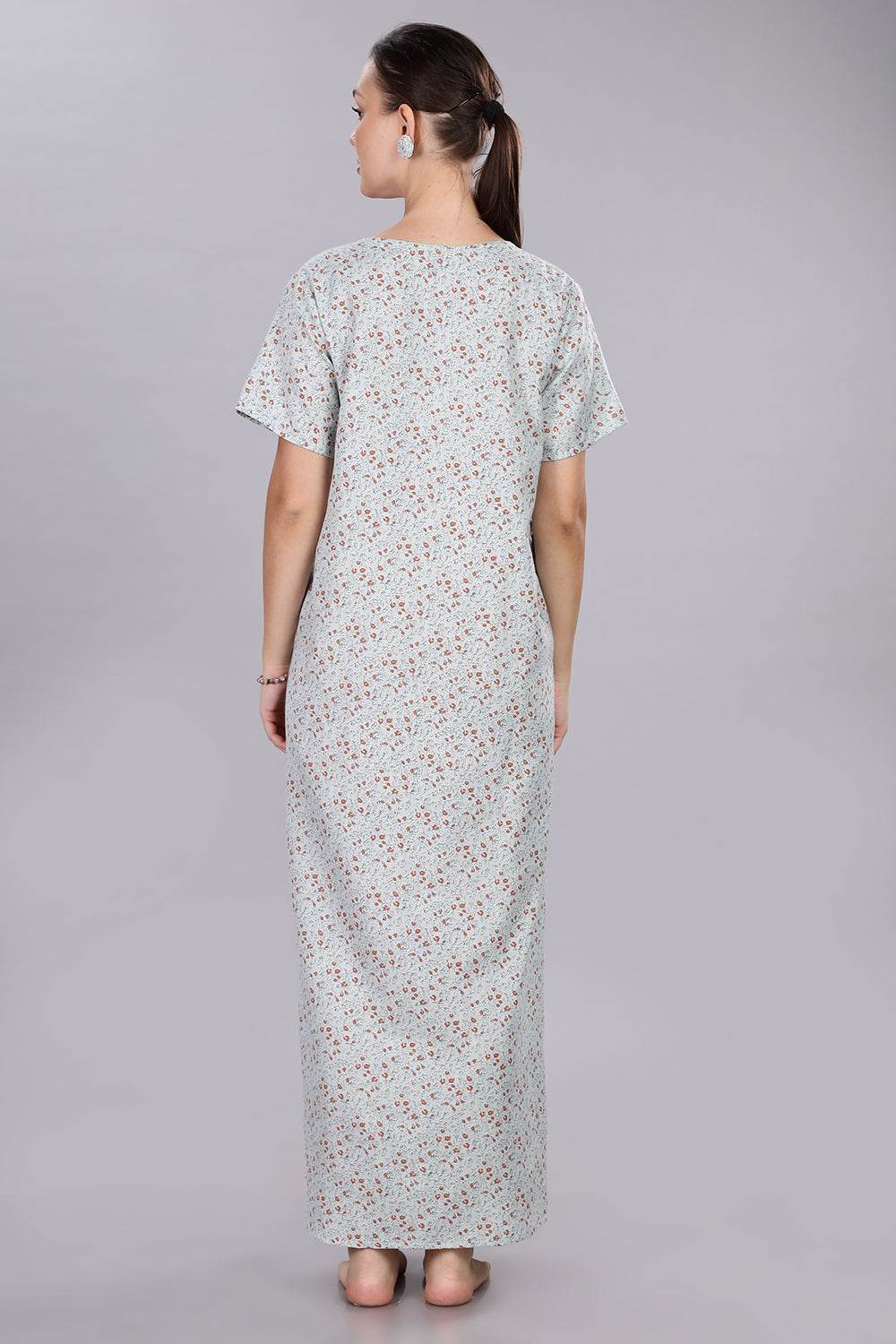 Naidu Hall Women's V-Neck A-Line Nighty with Front Button Placket and Pintuck Detailing - Light Blue - NT20 - Naidu Hall Family Store