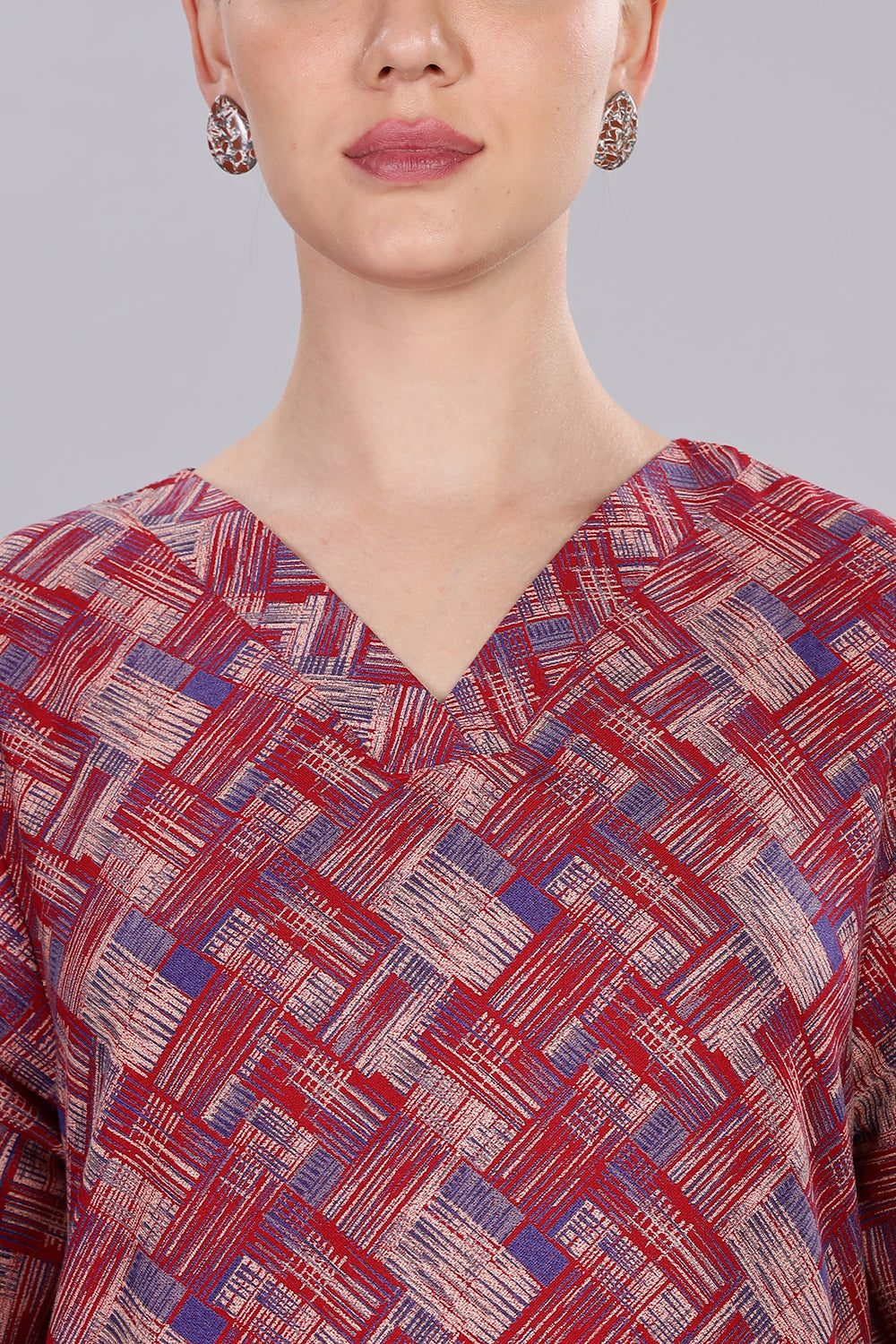Naidu Hall Women's V-Neck A-Line Nighty with Bell Sleeves - Red - NT40