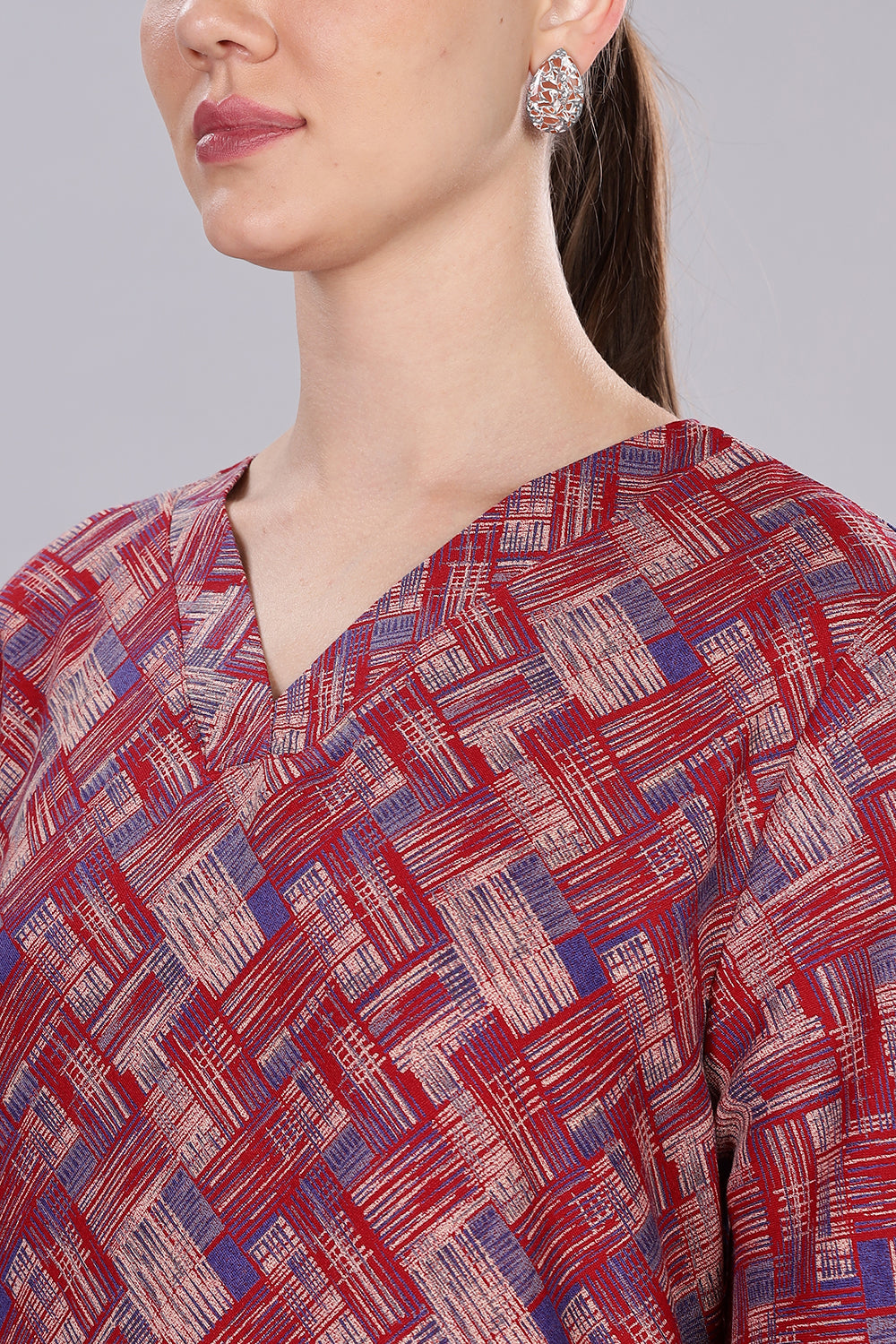 Naidu Hall Women's V-Neck A-Line Nighty with Bell Sleeves - Red - NT40