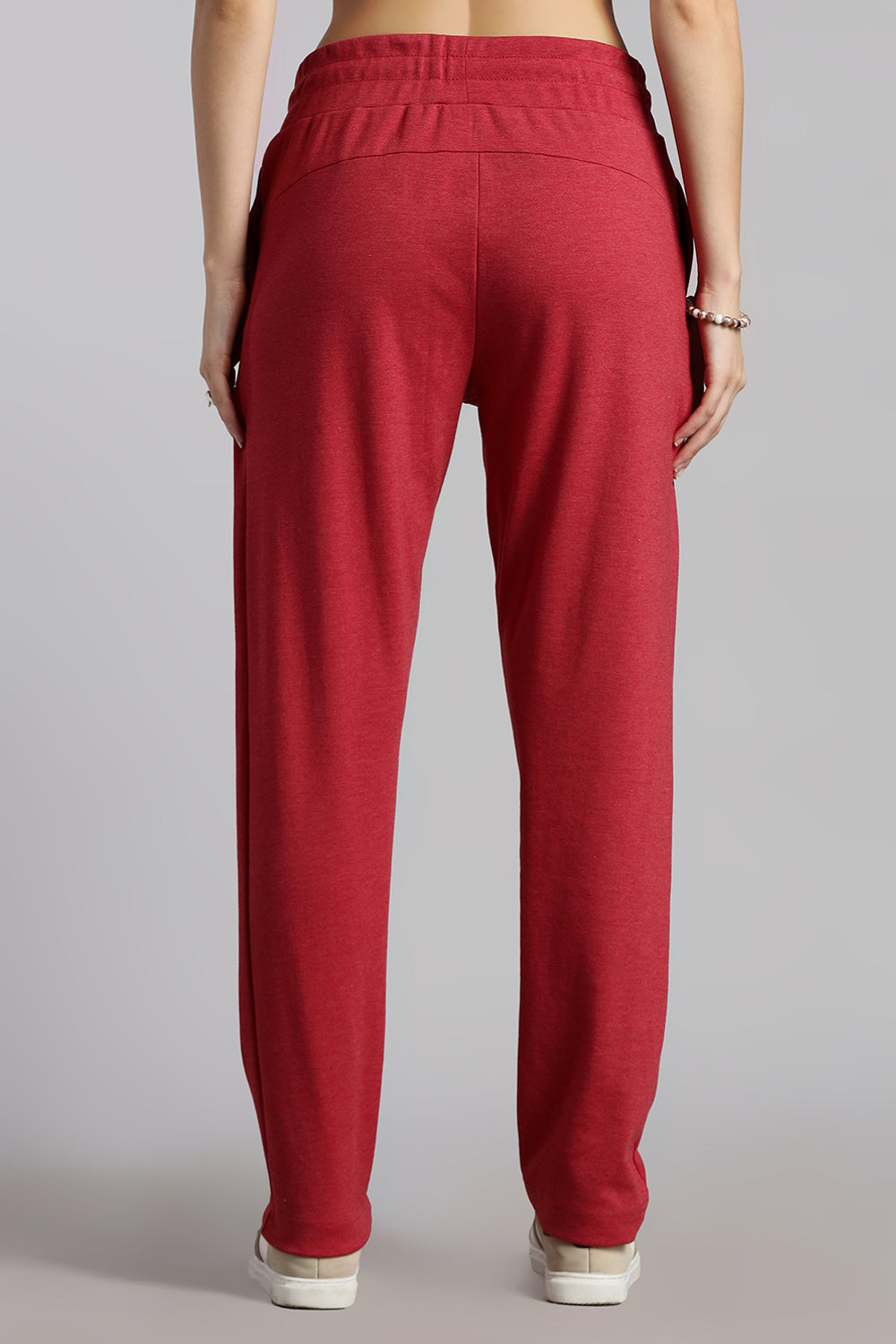 Jusperf Women’s Solid Track Pants – Cotton Rich Interlock Fabric with Side Pockets and Drawstring Waist - Red - OC01