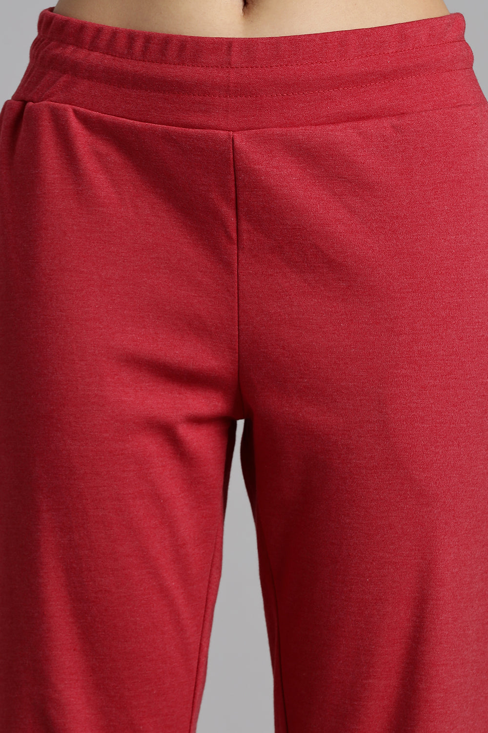 Jusperf Women’s Solid Track Pants – Cotton Rich Interlock Fabric with Side Pockets and Drawstring Waist - Red - OC01