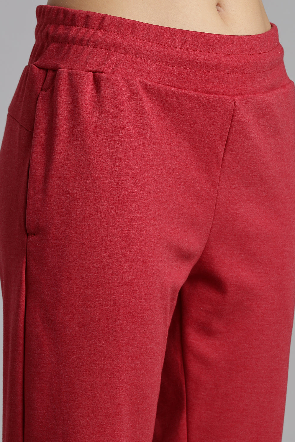 Jusperf Women’s Solid Track Pants – Cotton Rich Interlock Fabric with Side Pockets and Drawstring Waist - Red - OC01
