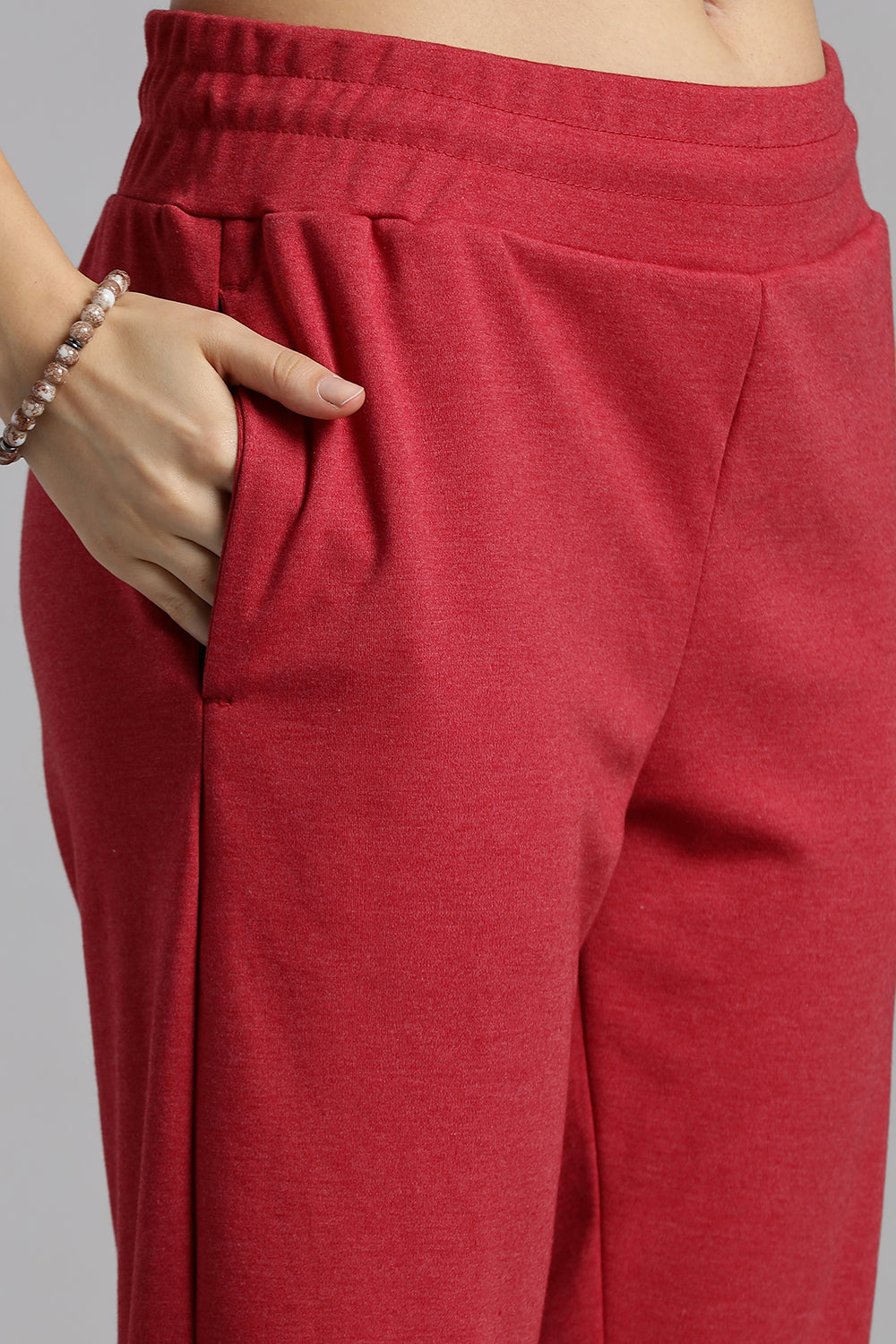 Jusperf Women’s Solid Track Pants – Cotton Rich Interlock Fabric with Side Pockets and Drawstring Waist - Red - OC01