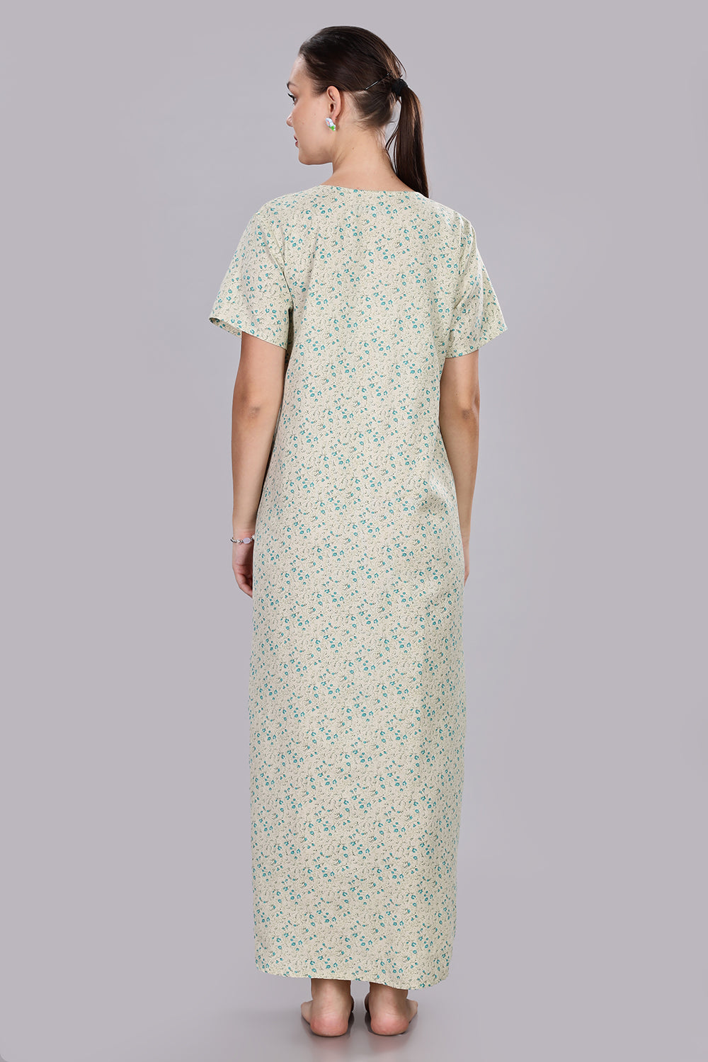 Naidu Hall Women's V-Neck A-Line Nighty with Front Button Placket and Pintuck Detailing - Light Green - NT20