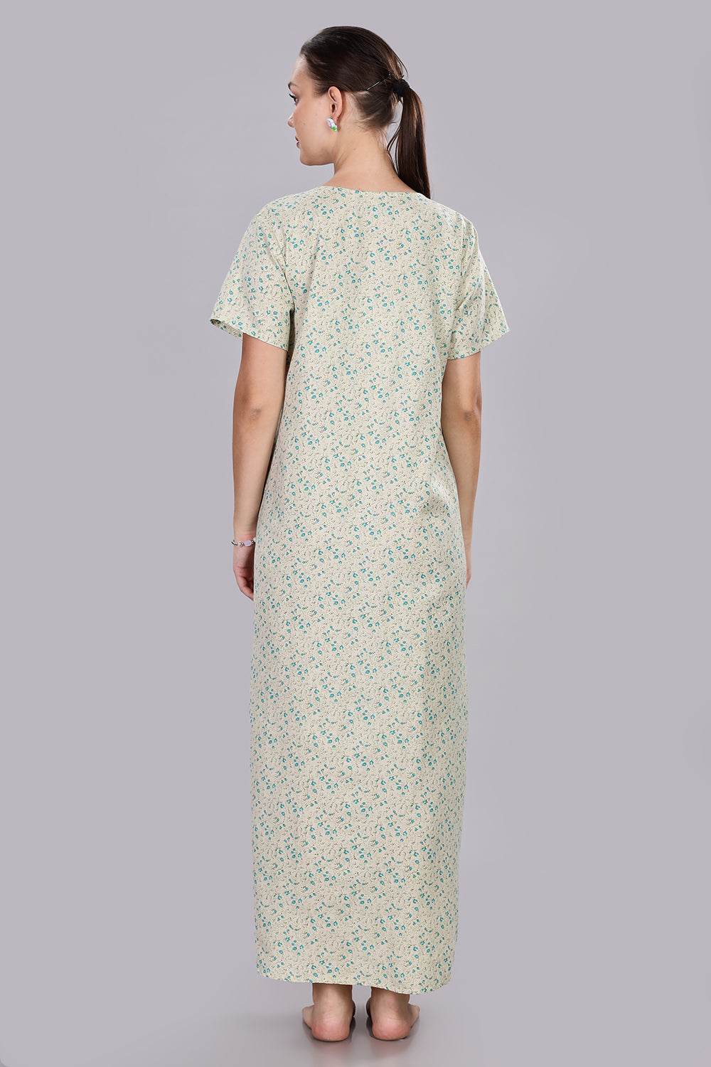 Naidu Hall Women's V-Neck A-Line Nighty with Front Button Placket and Pintuck Detailing - Light Green - NT20 - Naidu Hall Family Store