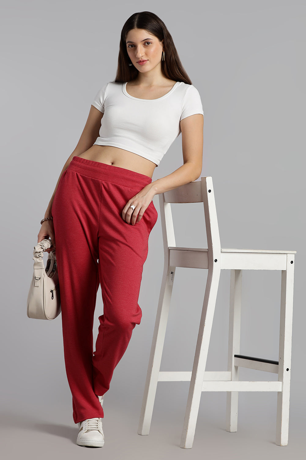 Jusperf Women’s Solid Track Pants – Cotton Rich Interlock Fabric with Side Pockets and Drawstring Waist - Red - OC01