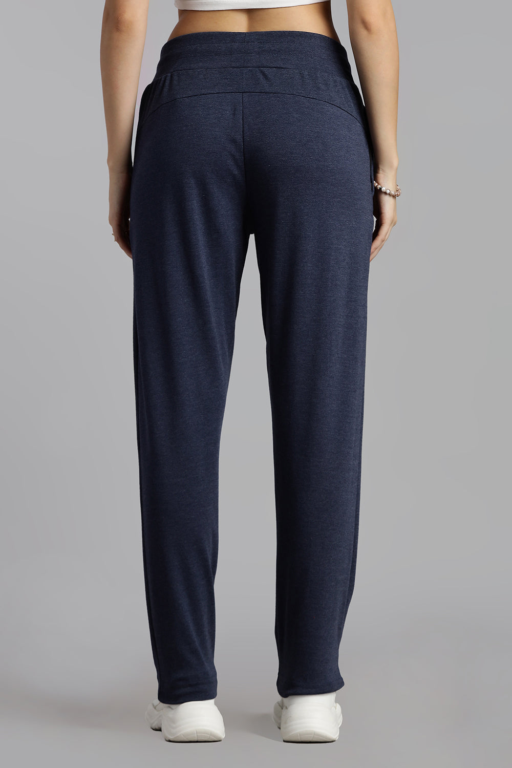 Jusperf Women’s Solid Track Pants – Cotton Rich Interlock Fabric with Side Pockets and Drawstring Waist - Navy Melange - OC01