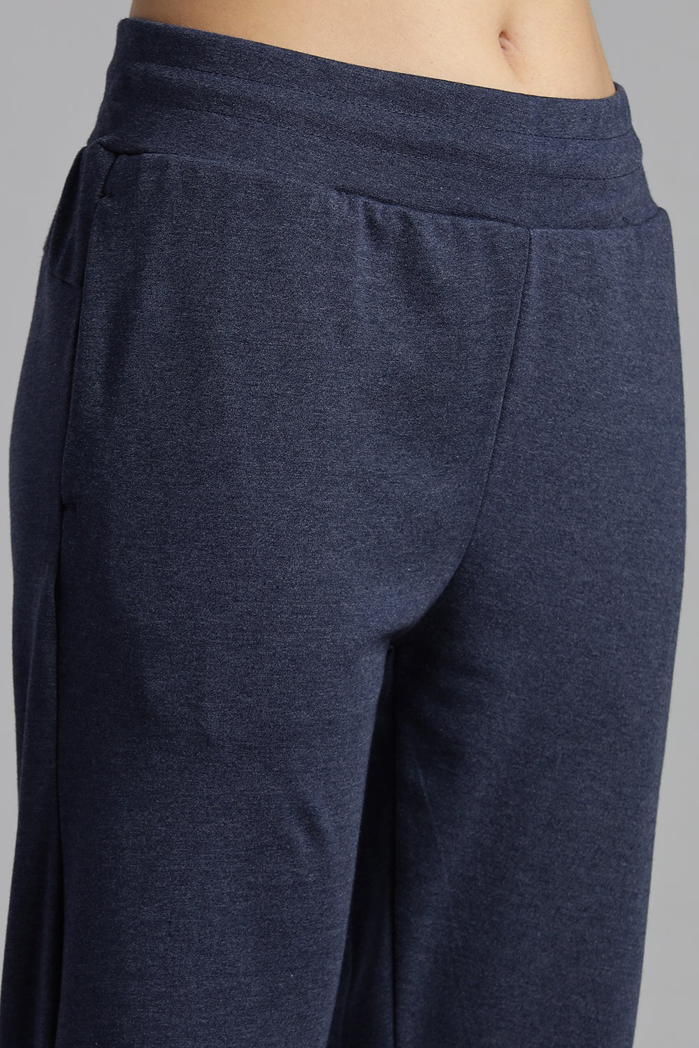 Jusperf Women’s Solid Track Pants – Cotton Rich Interlock Fabric with Side Pockets and Drawstring Waist - Navy Melange - OC01