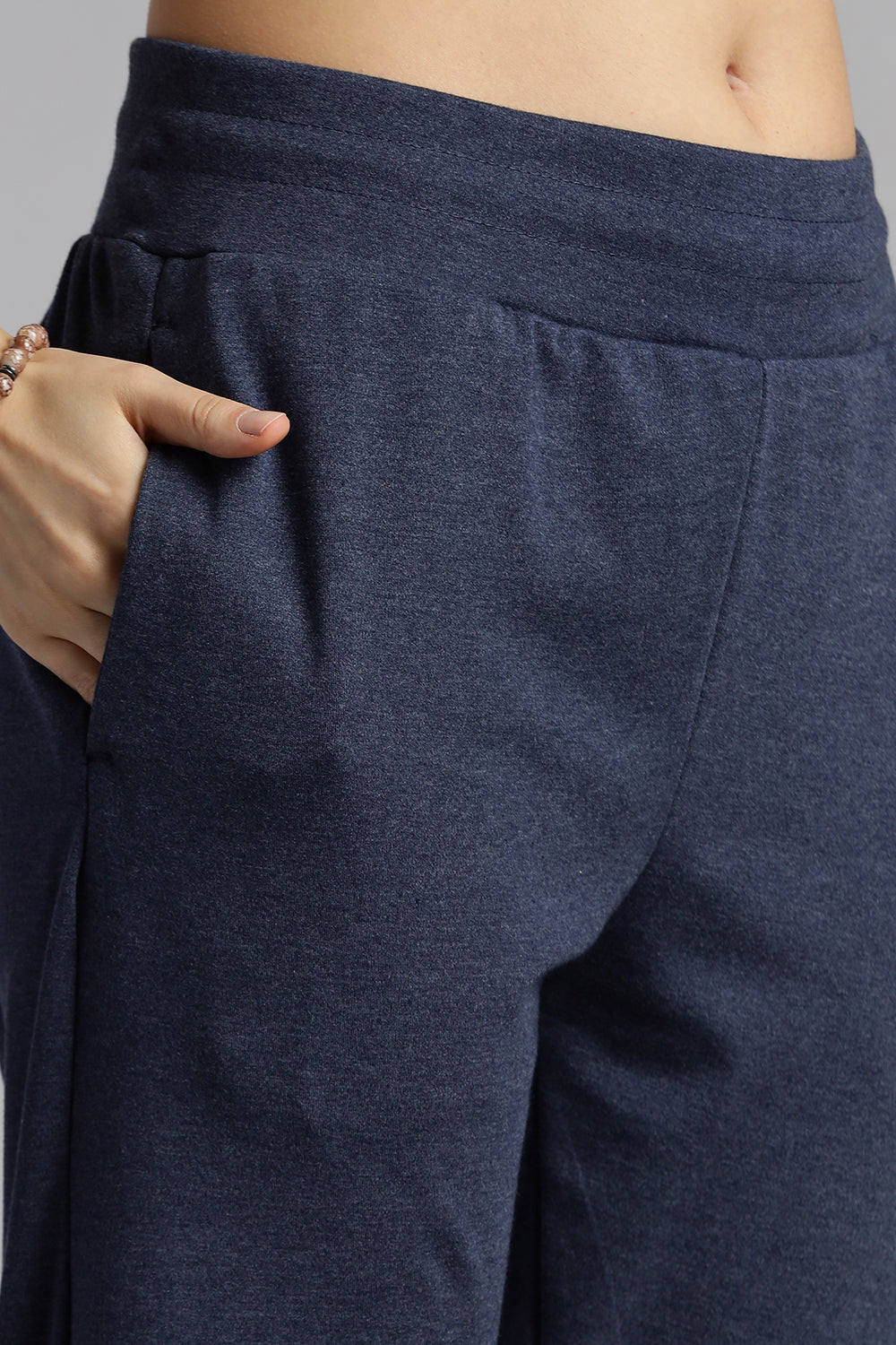 Jusperf Women’s Solid Track Pants – Cotton Rich Interlock Fabric with Side Pockets and Drawstring Waist - Navy Melange - OC01