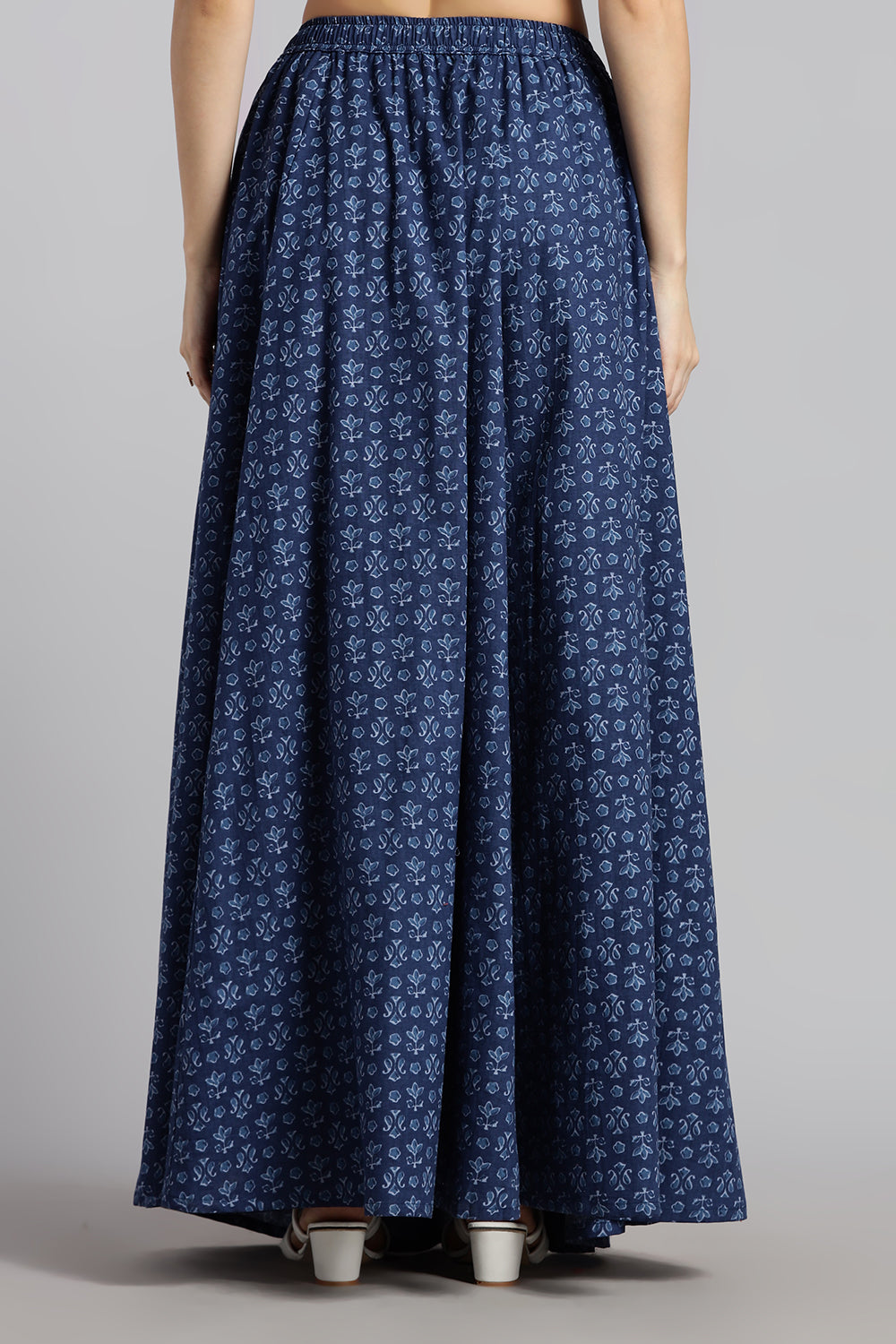 Mythri Women’s Cotton Long Skirt Without Pleats – Comfortable Everyday Ethnic Bottomwear - Denim Blue - SK05