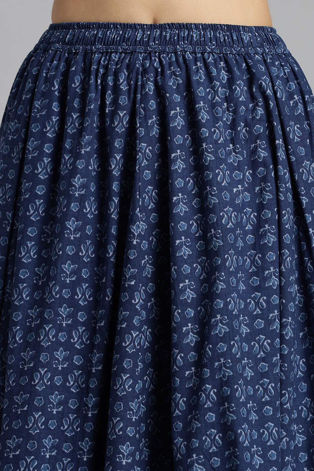 Mythri Women’s Cotton Long Skirt Without Pleats – Comfortable Everyday Ethnic Bottomwear - Denim Blue - SK05
