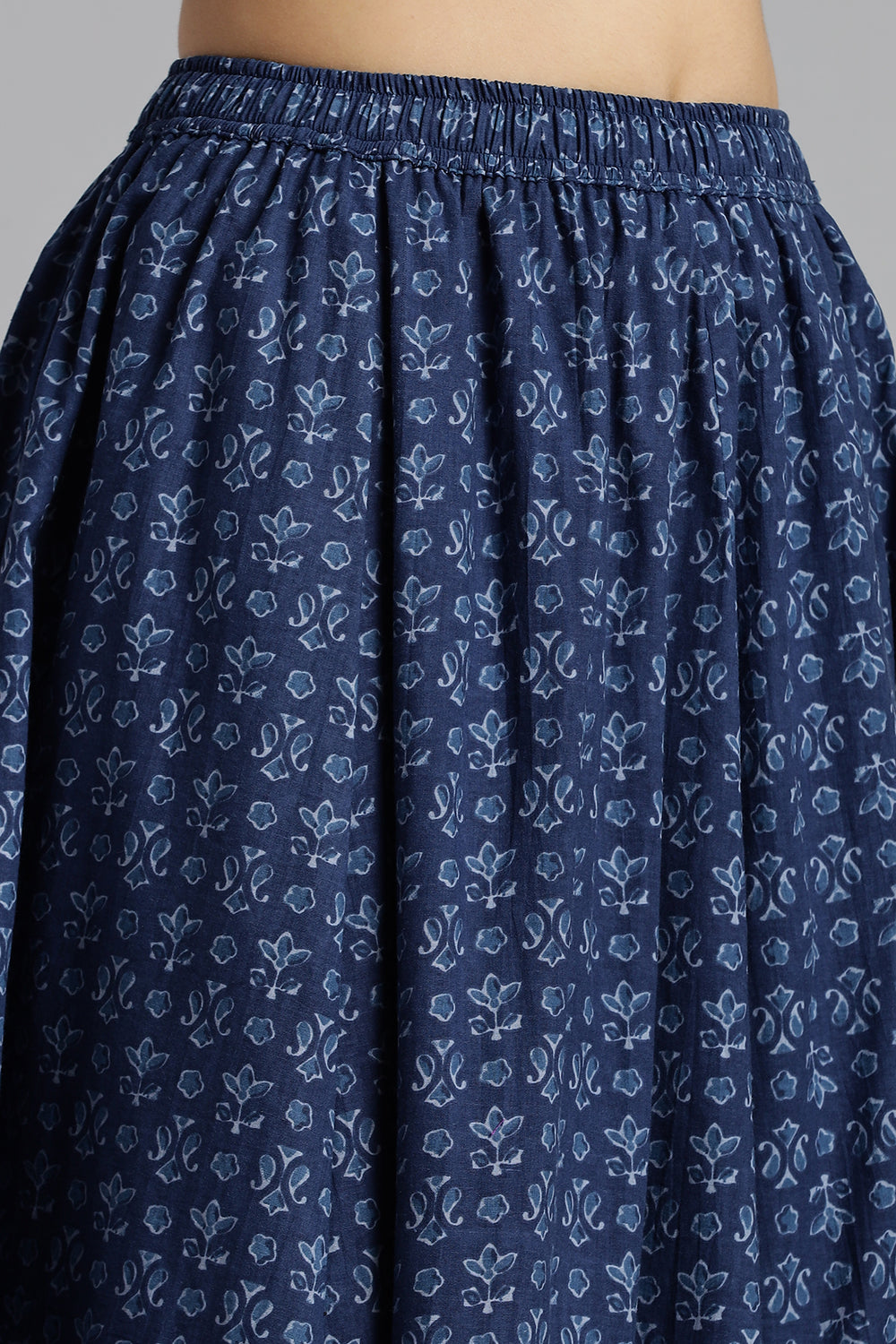 Mythri Women’s Cotton Long Skirt Without Pleats – Comfortable Everyday Ethnic Bottomwear - Denim Blue - SK05
