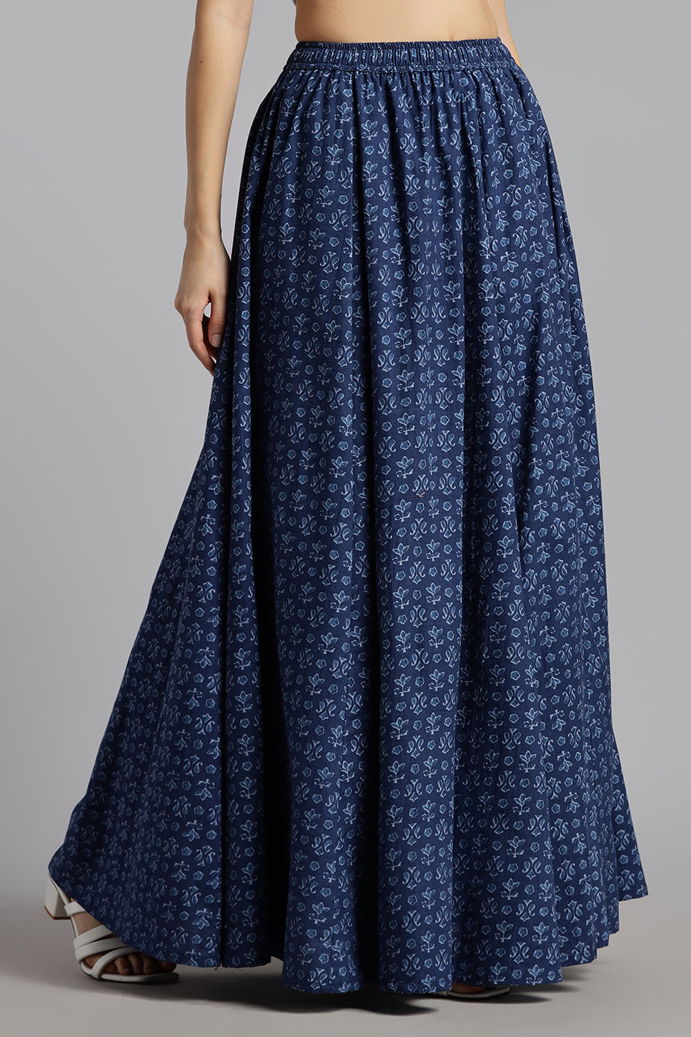 Mythri Women’s Cotton Long Skirt Without Pleats – Comfortable Everyday Ethnic Bottomwear - Denim Blue - SK05