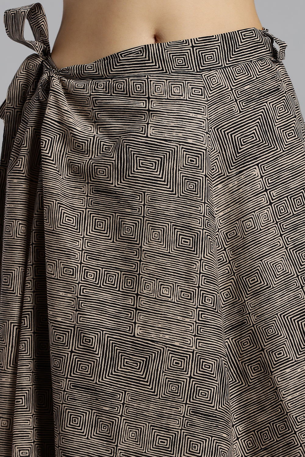 Mythri Women’s Cotton Wrap Around Skirt – Adjustable Ethnic Casual Wear - Dark Cream - SK07