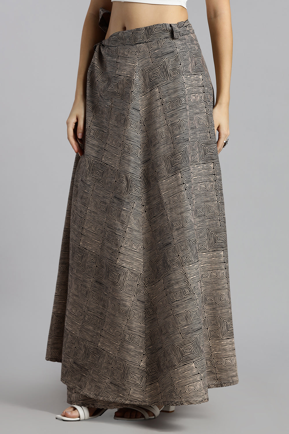 Mythri Women’s Cotton Wrap Around Skirt – Adjustable Ethnic Casual Wear - Dark Cream - SK07