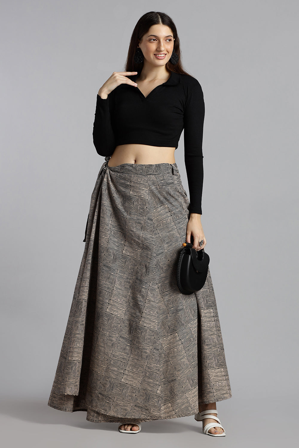 Mythri Women’s Cotton Wrap Around Skirt – Adjustable Ethnic Casual Wear - Dark Cream - SK07