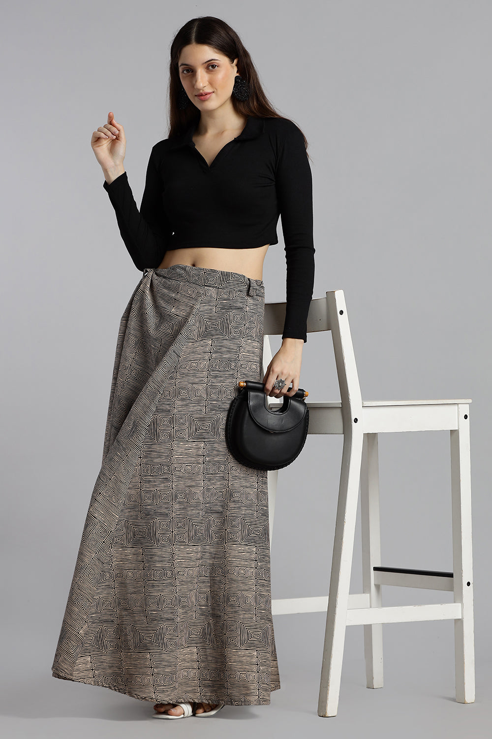 Mythri Women’s Cotton Wrap Around Skirt – Adjustable Ethnic Casual Wear - Dark Cream - SK07