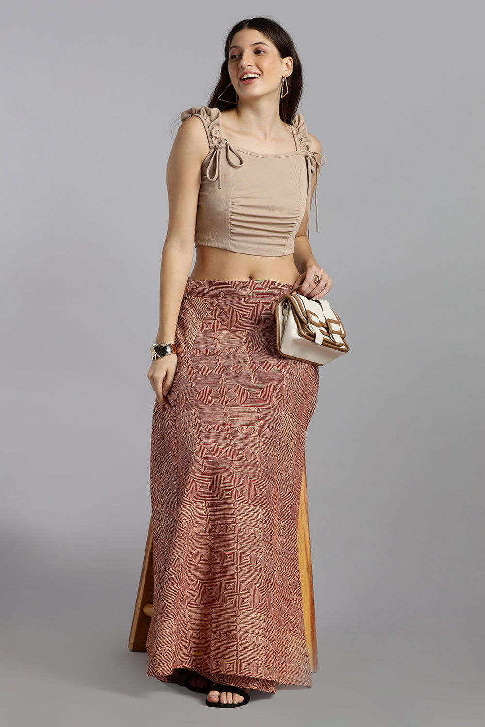 Mythri Women’s Cotton Wrap Around Skirt – Adjustable Ethnic Casual Wear - Beige - SK07