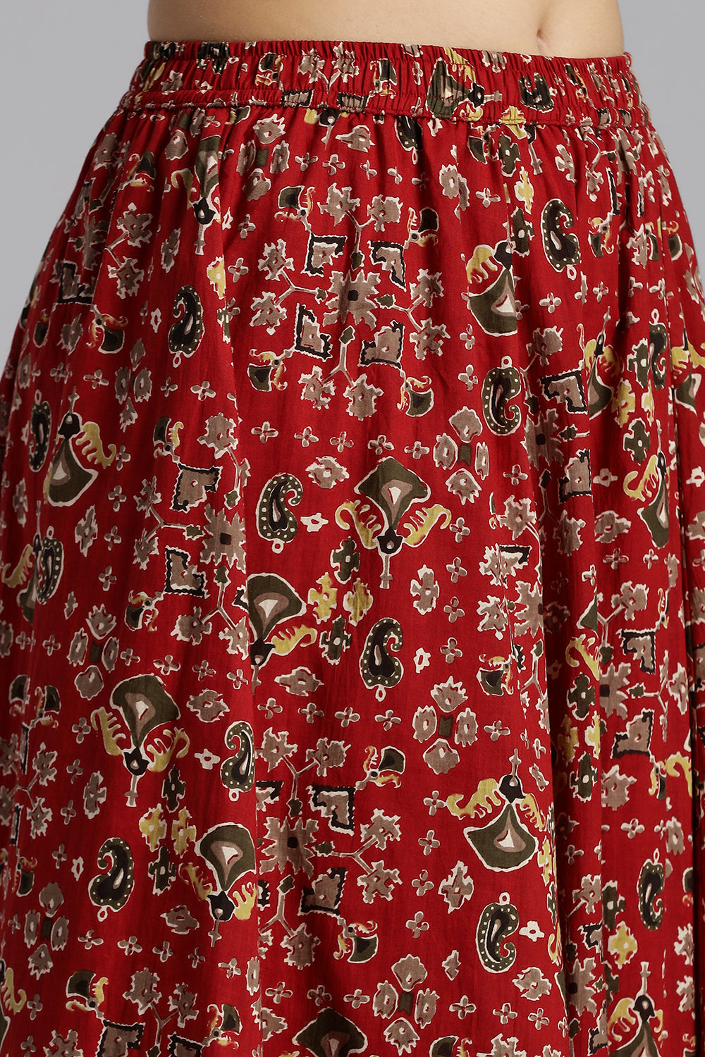 Mythri Women’s Cotton Long Skirt Without Pleats – Comfortable Everyday Ethnic Bottomwear - Dark Red - SK05