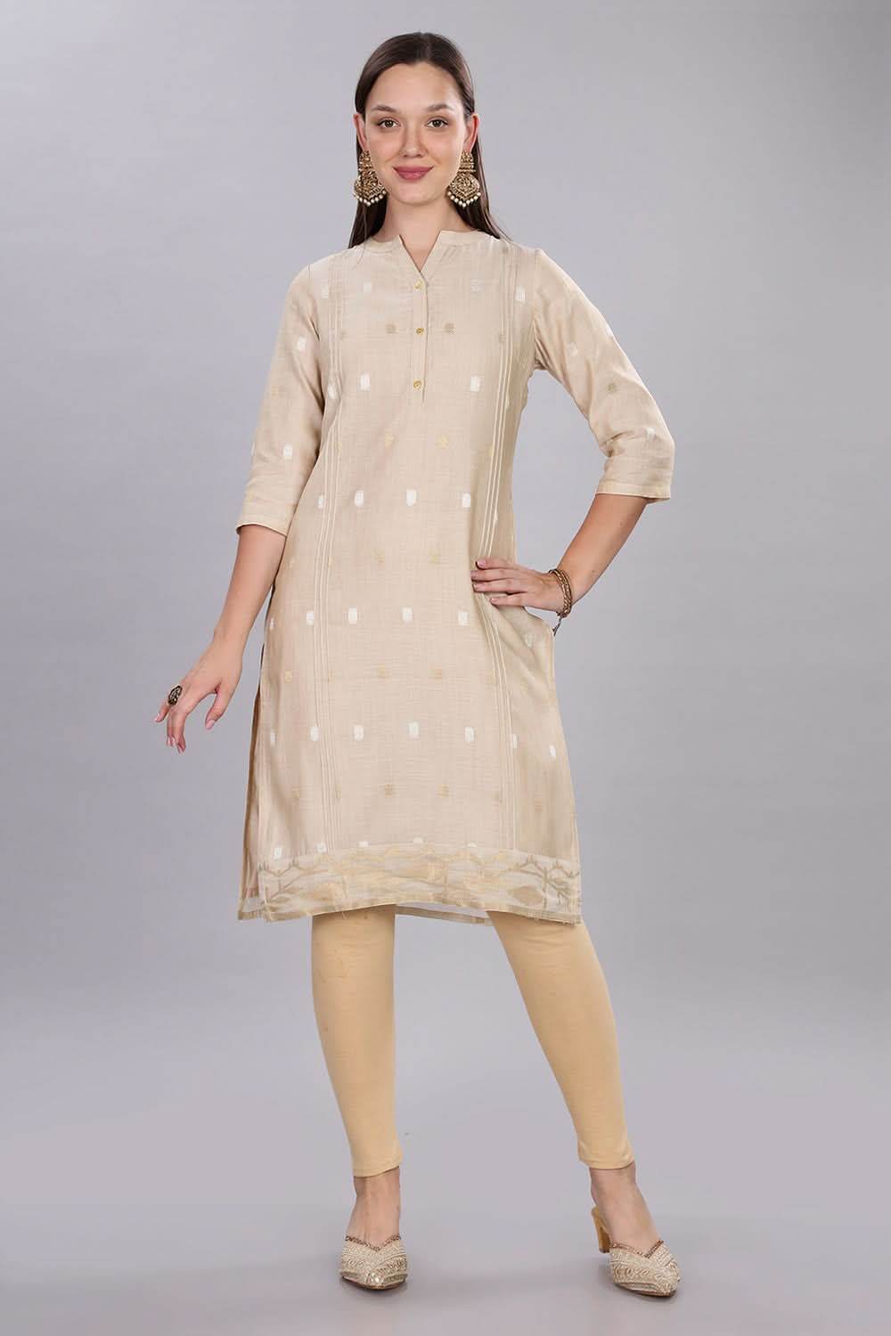 Mythri Comfortable Daily Wear Pintuck Top with Roll-Up Sleeves and Button Closure - Beige - KU63 - Naidu Hall Family Store