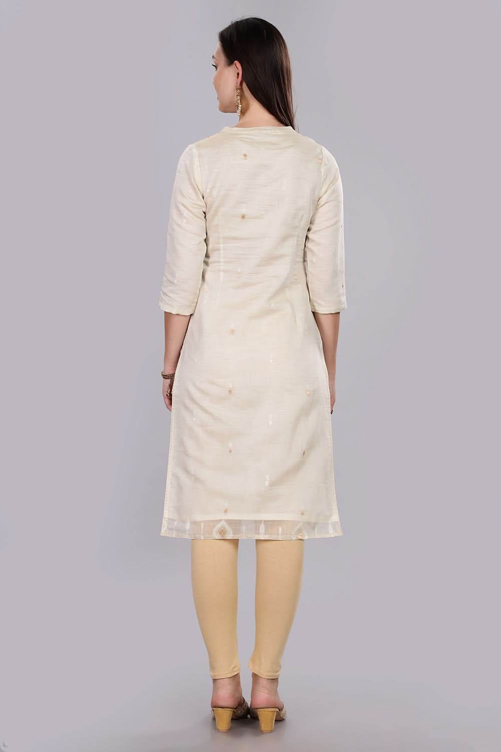 Mythri Comfortable Daily Wear Pintuck Top with Roll-Up Sleeves and Button Closure - Off White - KU63 - Naidu Hall Family Store