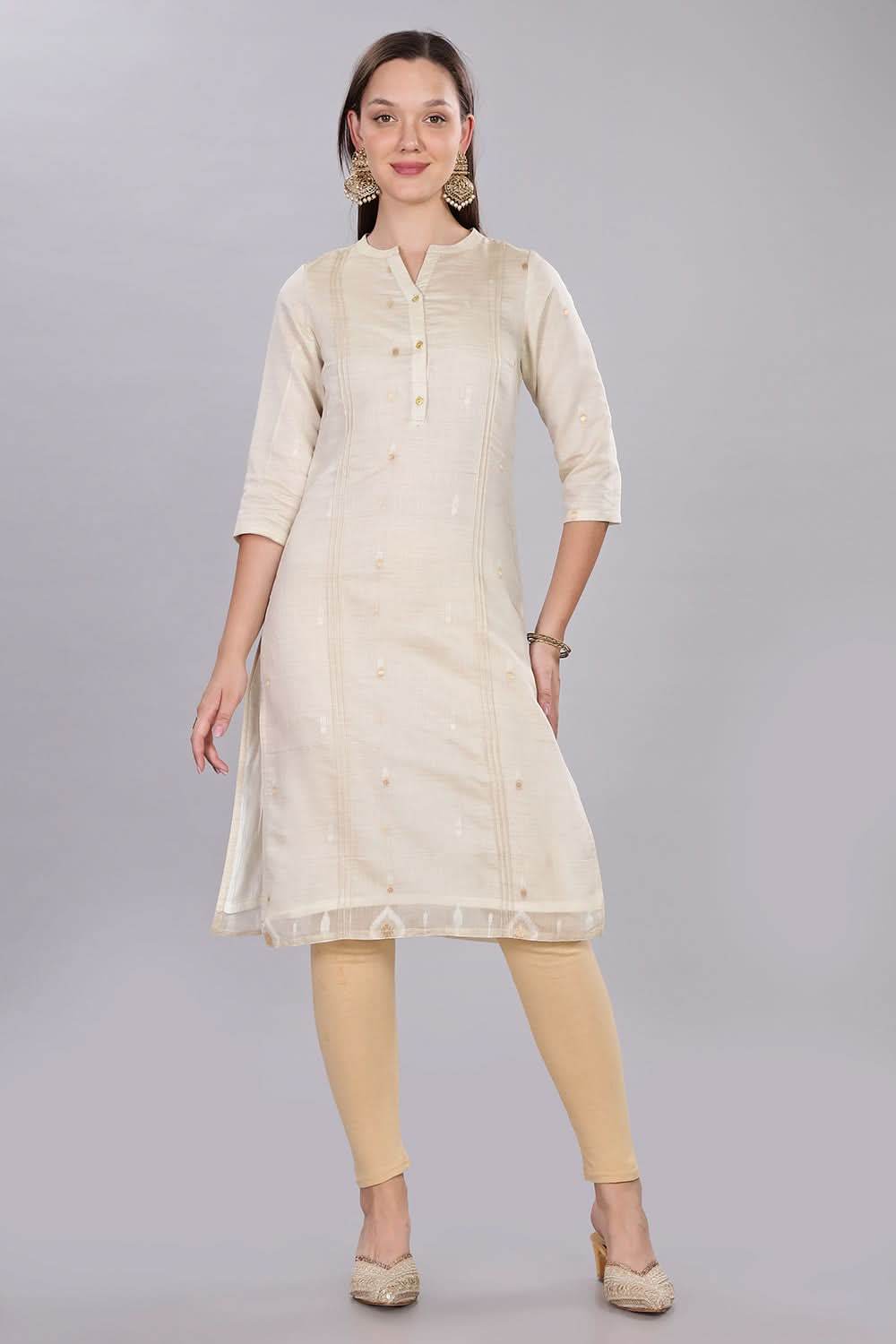Mythri Comfortable Daily Wear Pintuck Top with Roll-Up Sleeves and Button Closure - Off White - KU63 - Naidu Hall Family Store