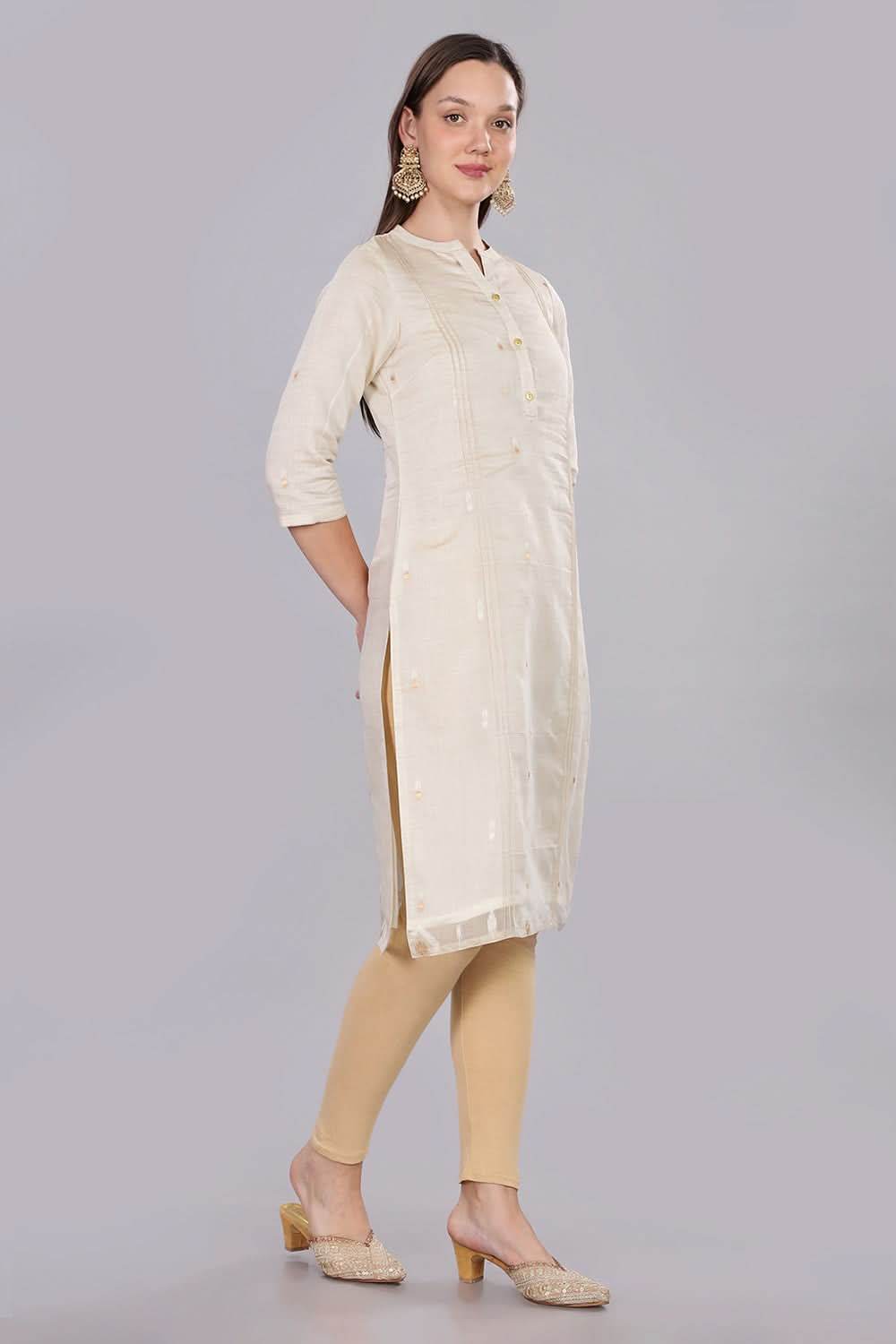Mythri Comfortable Daily Wear Pintuck Top with Roll-Up Sleeves and Button Closure - Off White - KU63 - Naidu Hall Family Store
