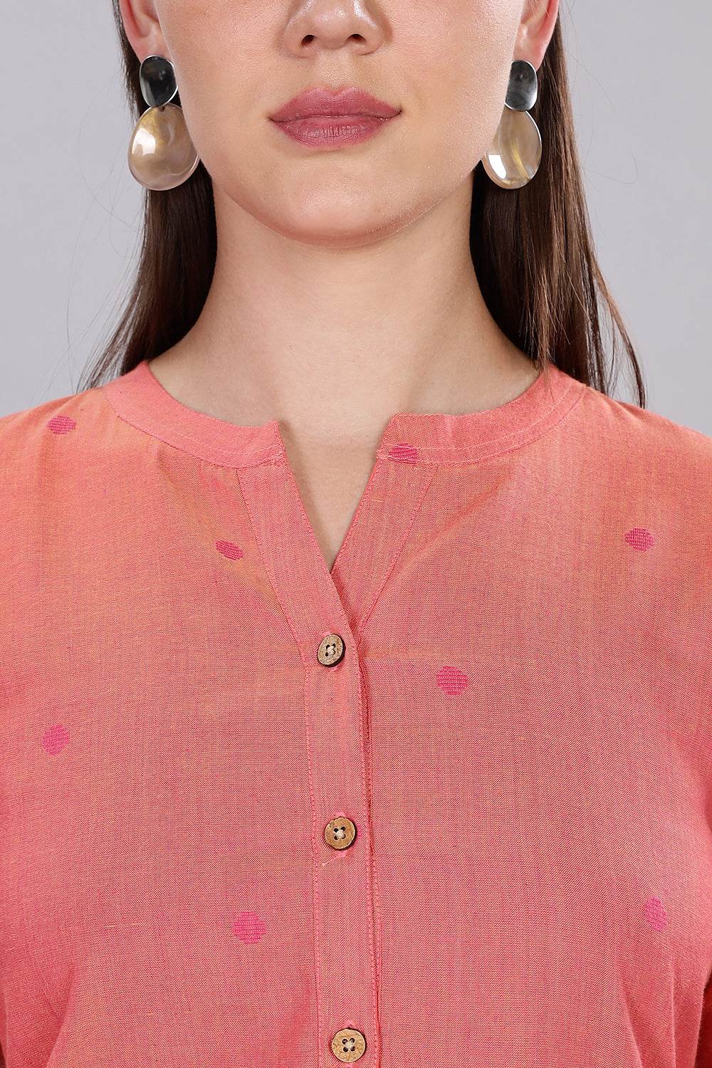 Mythri Women's Button-Down Top with Roll-Up Sleeves – Casual Wear Cotton Top - Light Pink - TO20 - Naidu Hall Family Store