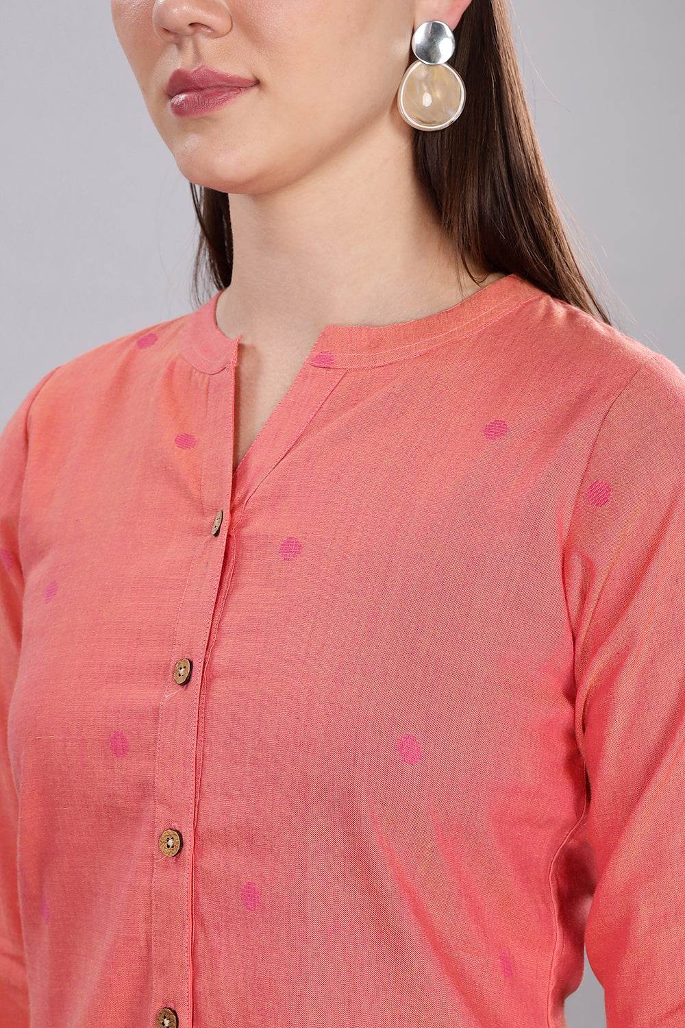 Mythri Women's Button-Down Top with Roll-Up Sleeves – Casual Wear Cotton Top - Light Pink - TO20 - Naidu Hall Family Store