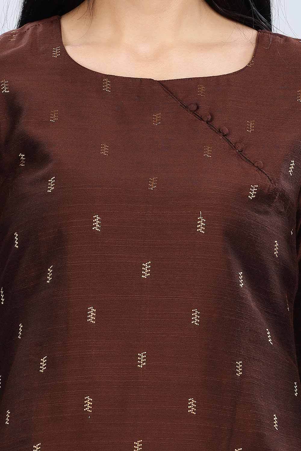 Mythri Asymmetric Neckline With 3/4Th Sleeve Straight Kurtha - Brown - KU05 - Naidu Hall Family Store