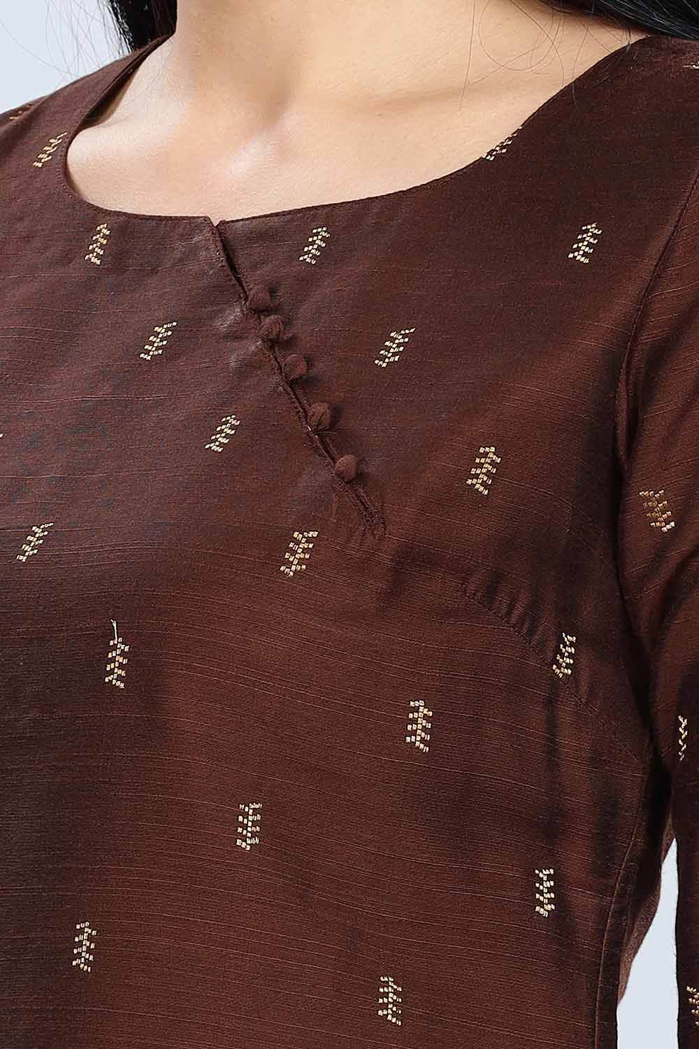 Mythri Asymmetric Neckline With 3/4Th Sleeve Straight Kurtha - Brown - KU05 - Naidu Hall Family Store