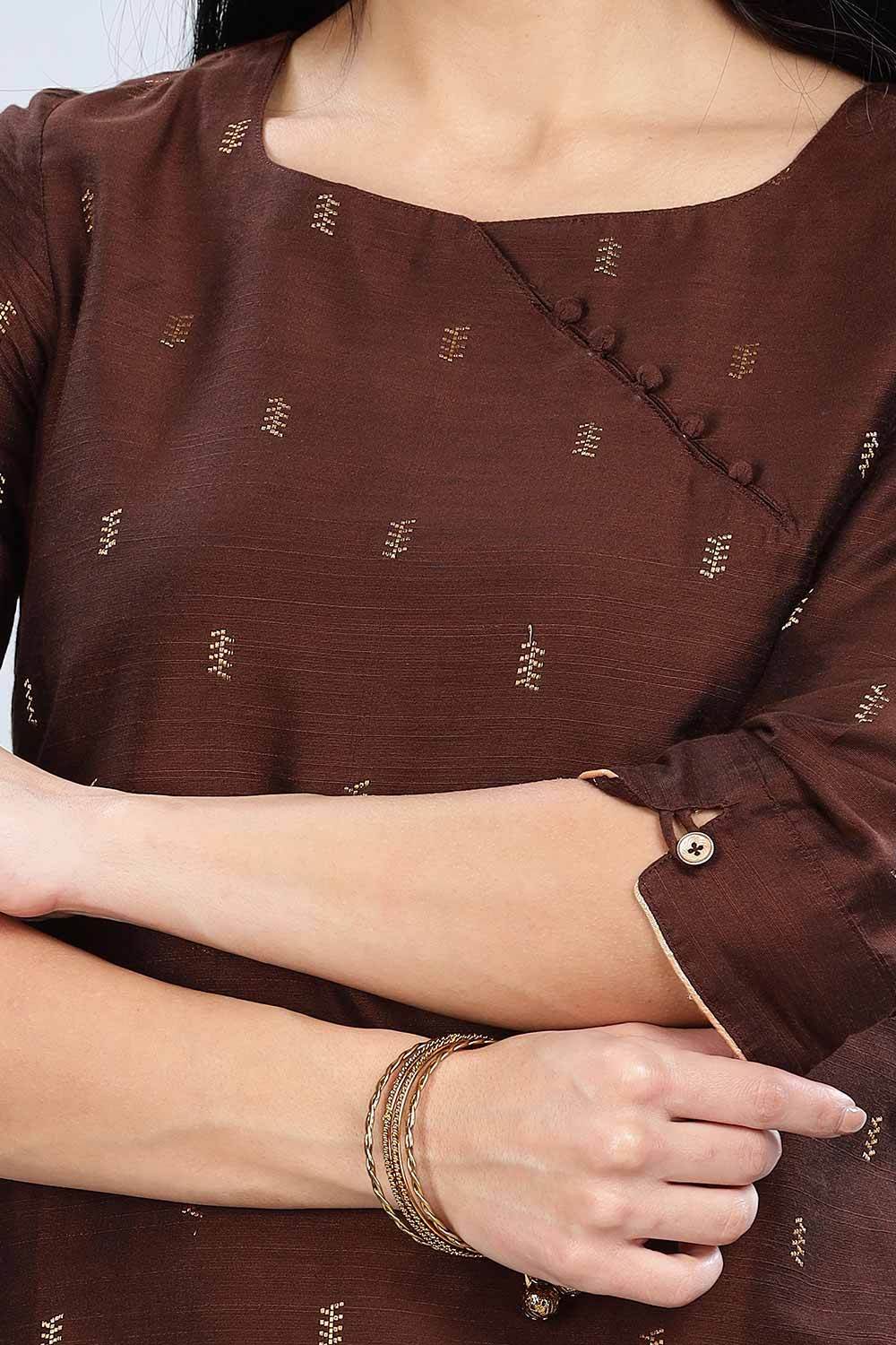 Mythri Asymmetric Neckline With 3/4Th Sleeve Straight Kurtha - Brown - KU05 - Naidu Hall Family Store