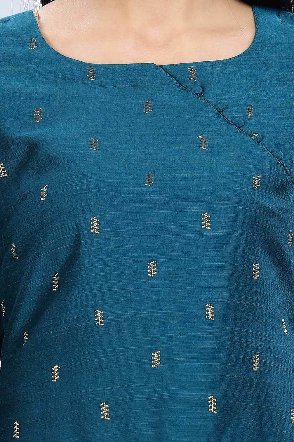 Mythri Asymmetric Neckline With 3/4Th Sleeve Straight Kurtha - Teal - KU04 - Naidu Hall Family Store