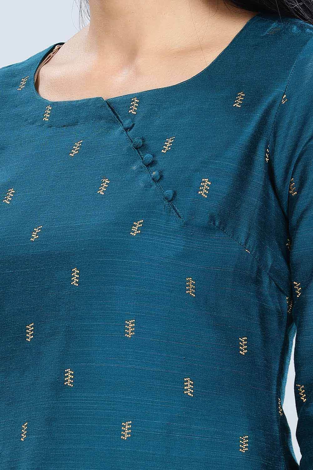 Mythri Asymmetric Neckline With 3/4Th Sleeve Straight Kurtha - Teal - KU04 - Naidu Hall Family Store