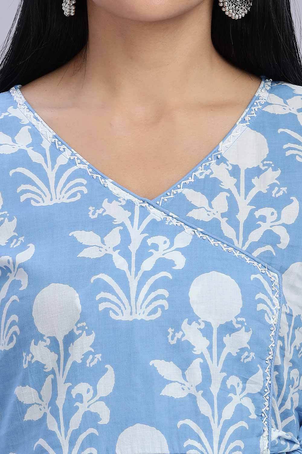 Mythri Office Wear V Neck Cotton Women's Kurthi with 3/4th Sleeves - Blue - KU34 - Naidu Hall Family Store