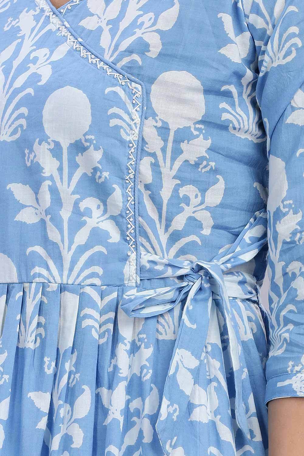 Mythri Office Wear V Neck Cotton Women's Kurthi with 3/4th Sleeves - Blue - KU34 - Naidu Hall Family Store