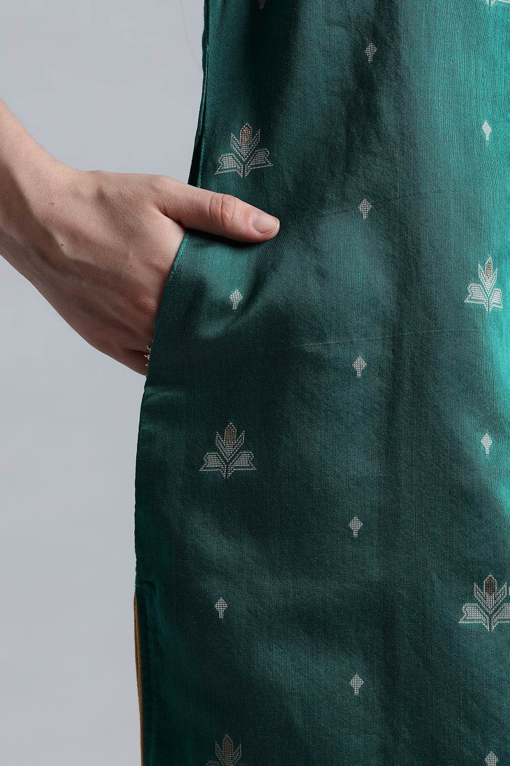 Mythri Women’s Puff Sleeve Jamdhani Kurta – Cotton Occasional Wear Ethnic Kurti - Green - KU92 - Naidu Hall Family Store