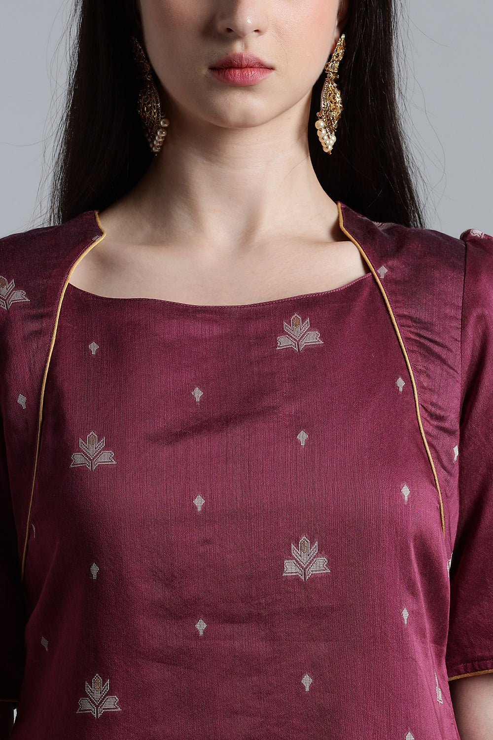 Mythri Women’s Puff Sleeve Jamdhani Kurta – Cotton Occasional Wear Ethnic Kurti - Purple - KU92