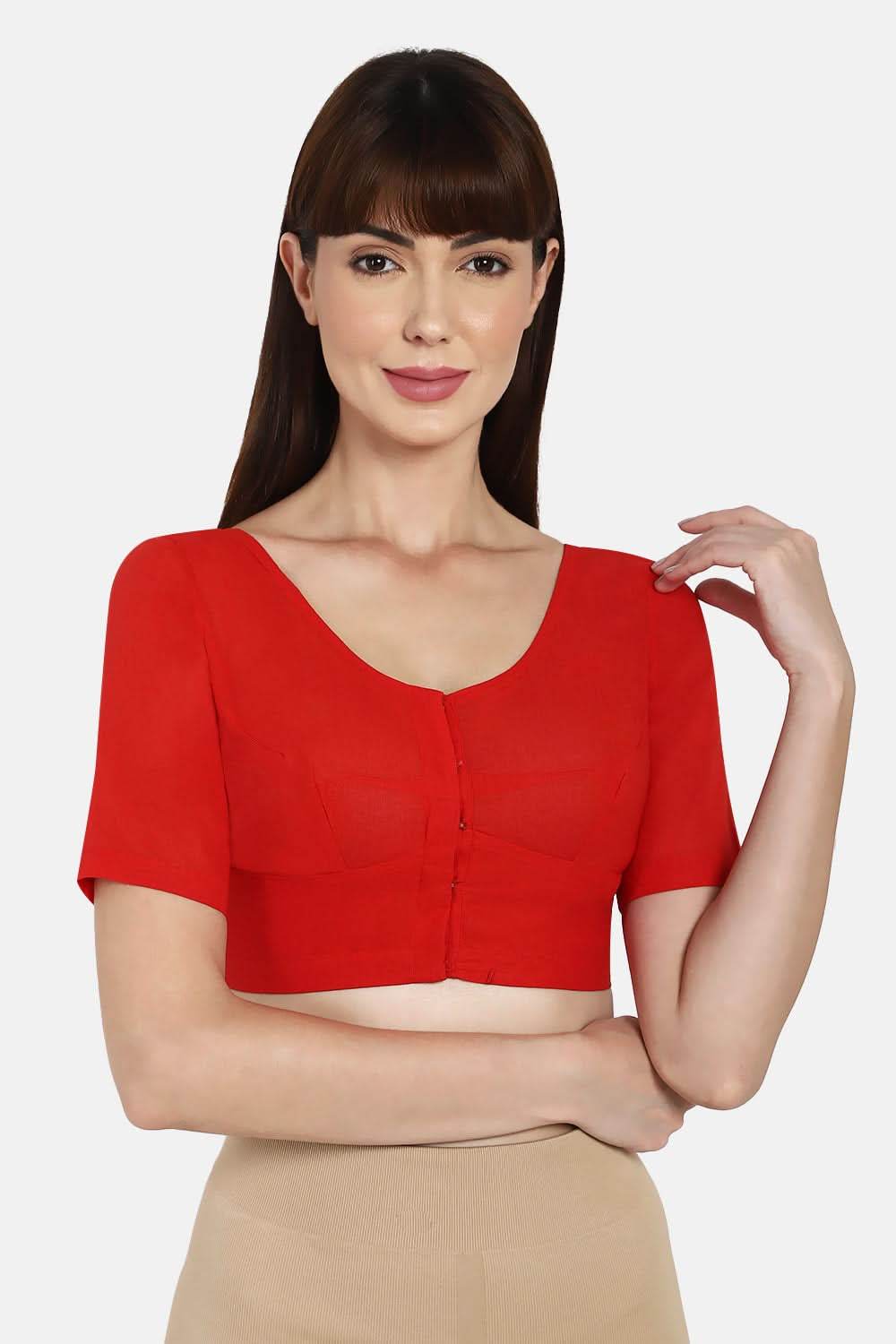 Naidu Hall Round neck long sleeve blouse - Red - Naidu Hall Family Store