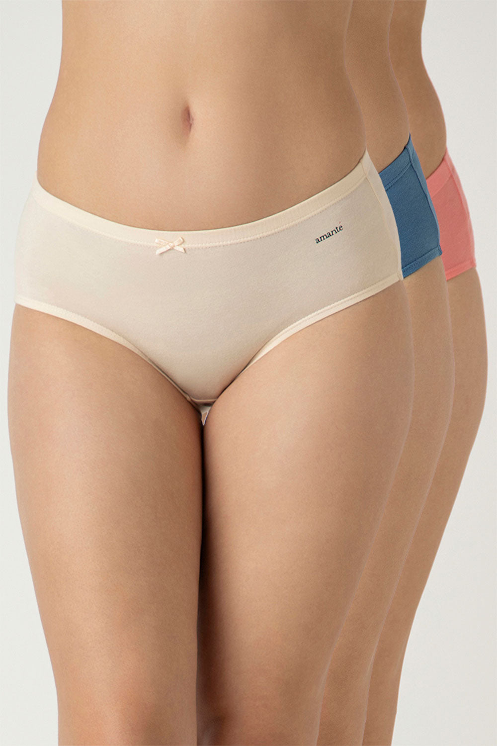 Amante Women's Cotton Hipster Panties Pack of 3 – Mid Rise Soft Stretch Breathable Everyday Underwear with Full Back Coverage - PPK43005