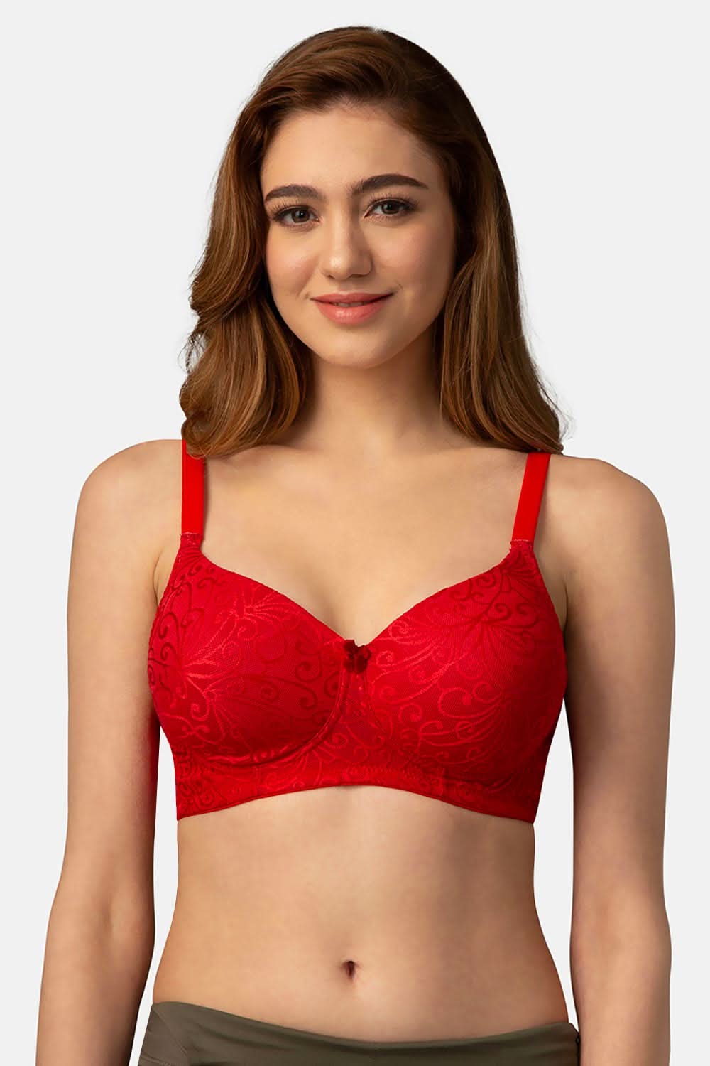 Intimacy Regular Non wired Padded Seamless Trendy Bra - Dark Red - DU01