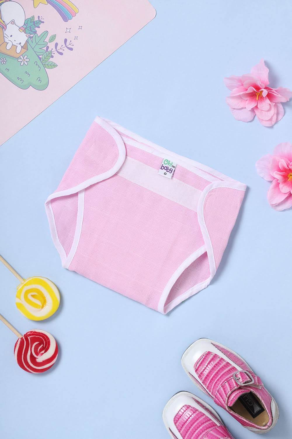 Oh Baby Plain Velcro Nappies Pink - Ltpl - Naidu Hall Family Store