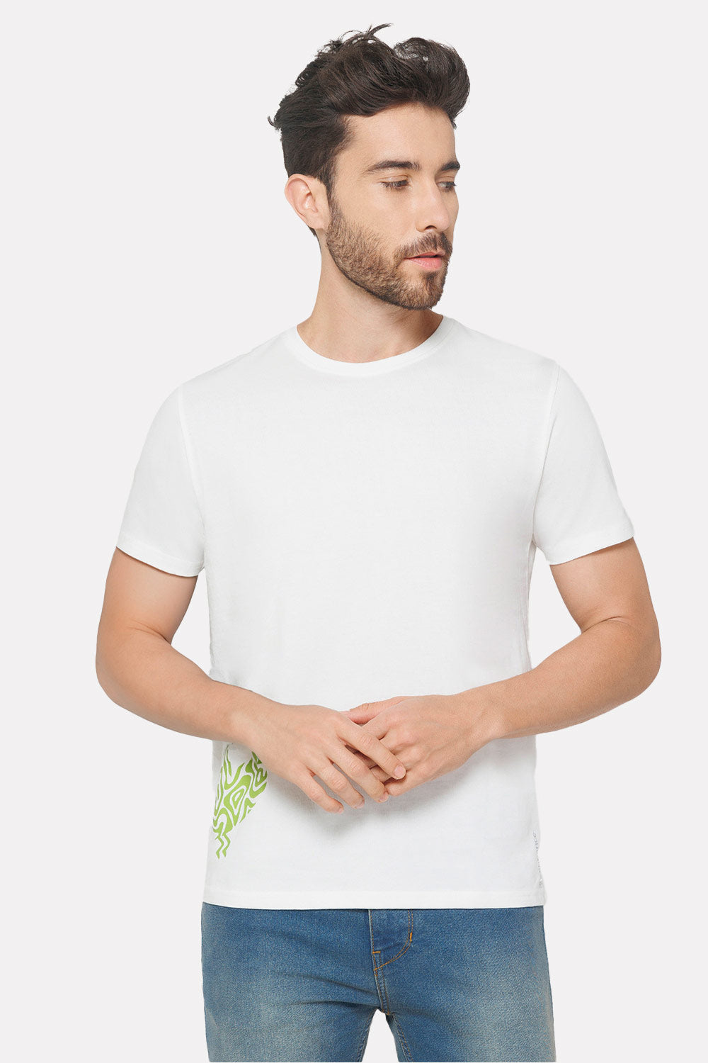 Enhance Men's Printed Crew Neck Casual T-Shirt - White - TS35