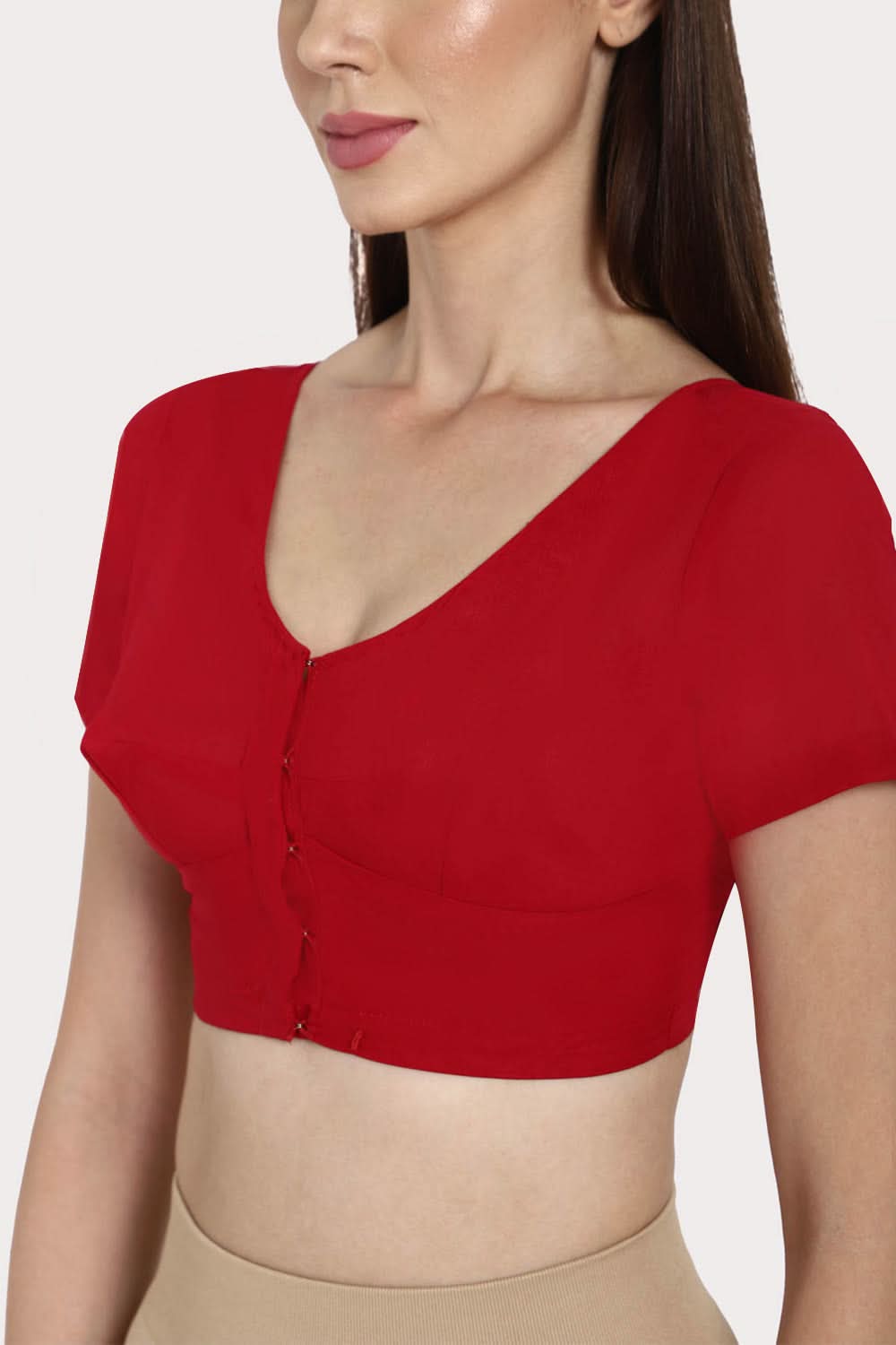 Naidu Hall Round neck short sleeve blouse - Dark Red