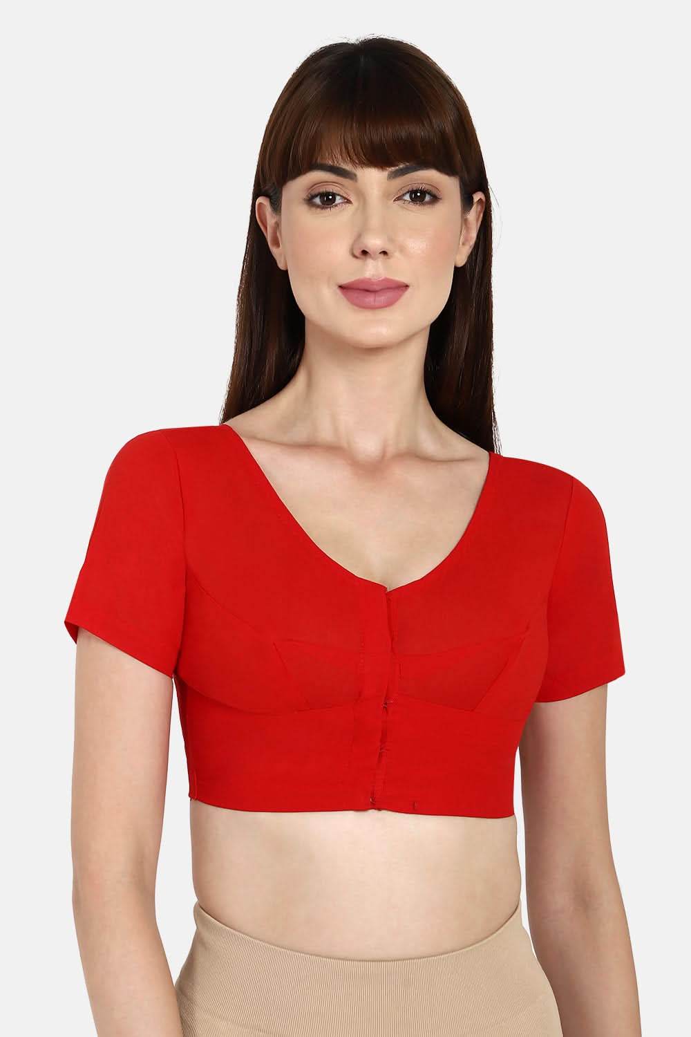 Naidu Hall Round neck short sleeve blouse - Red - Naidu Hall Family Store