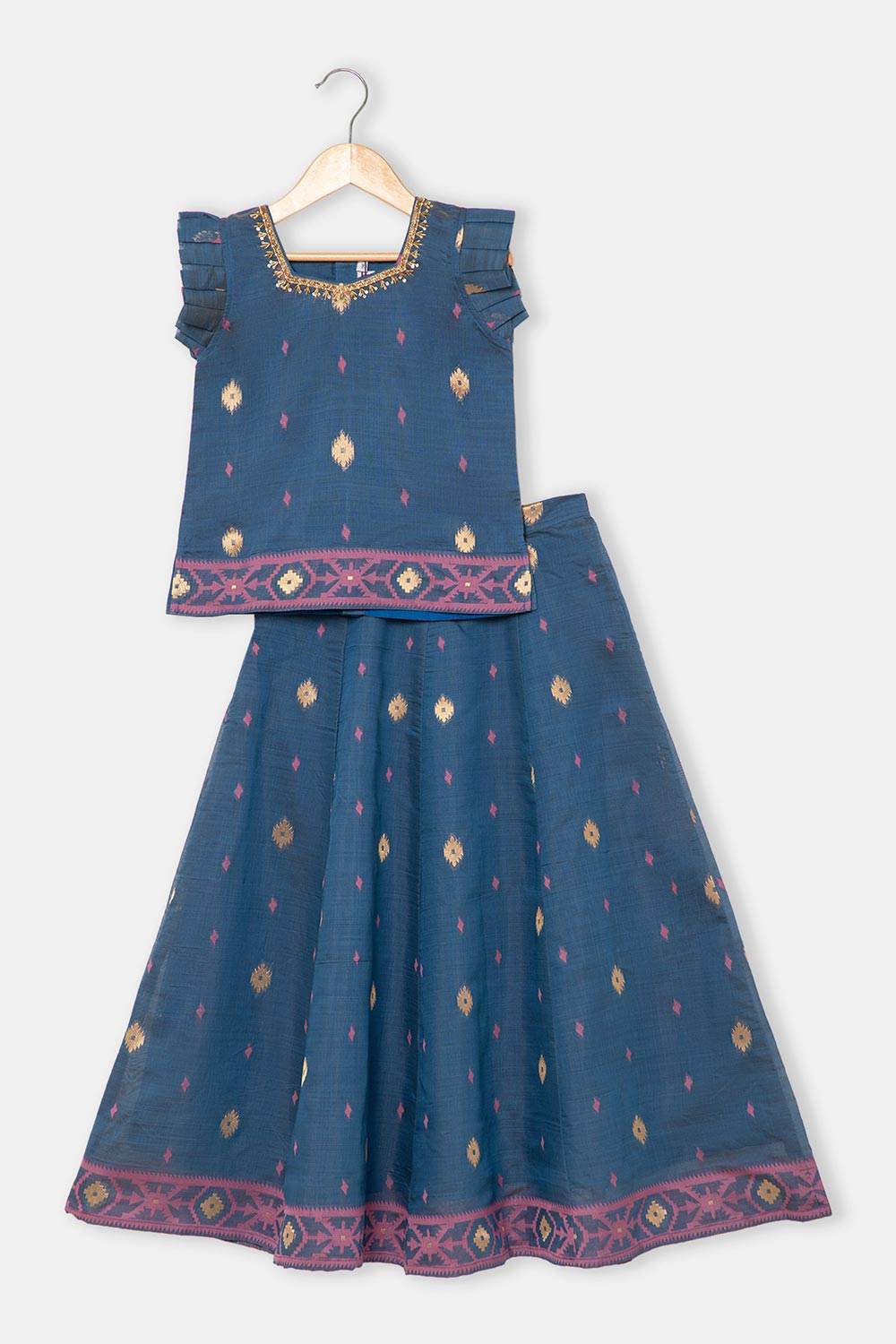 Chittythalli Traditional Girls Pavadai Set Three-Pointed Neck Blouse with Flared Skirt - Blue - PS87 - Naidu Hall Family Store