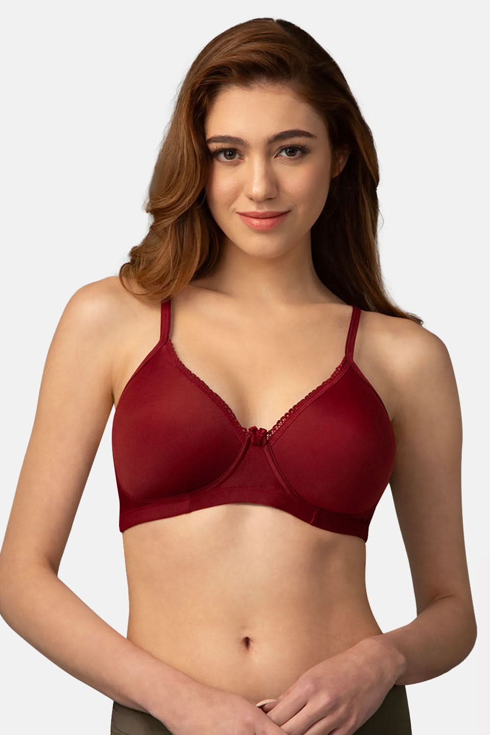 Intimacy Regular Non wired Padded Seamless Trendy Bra - Cabernet - SF02