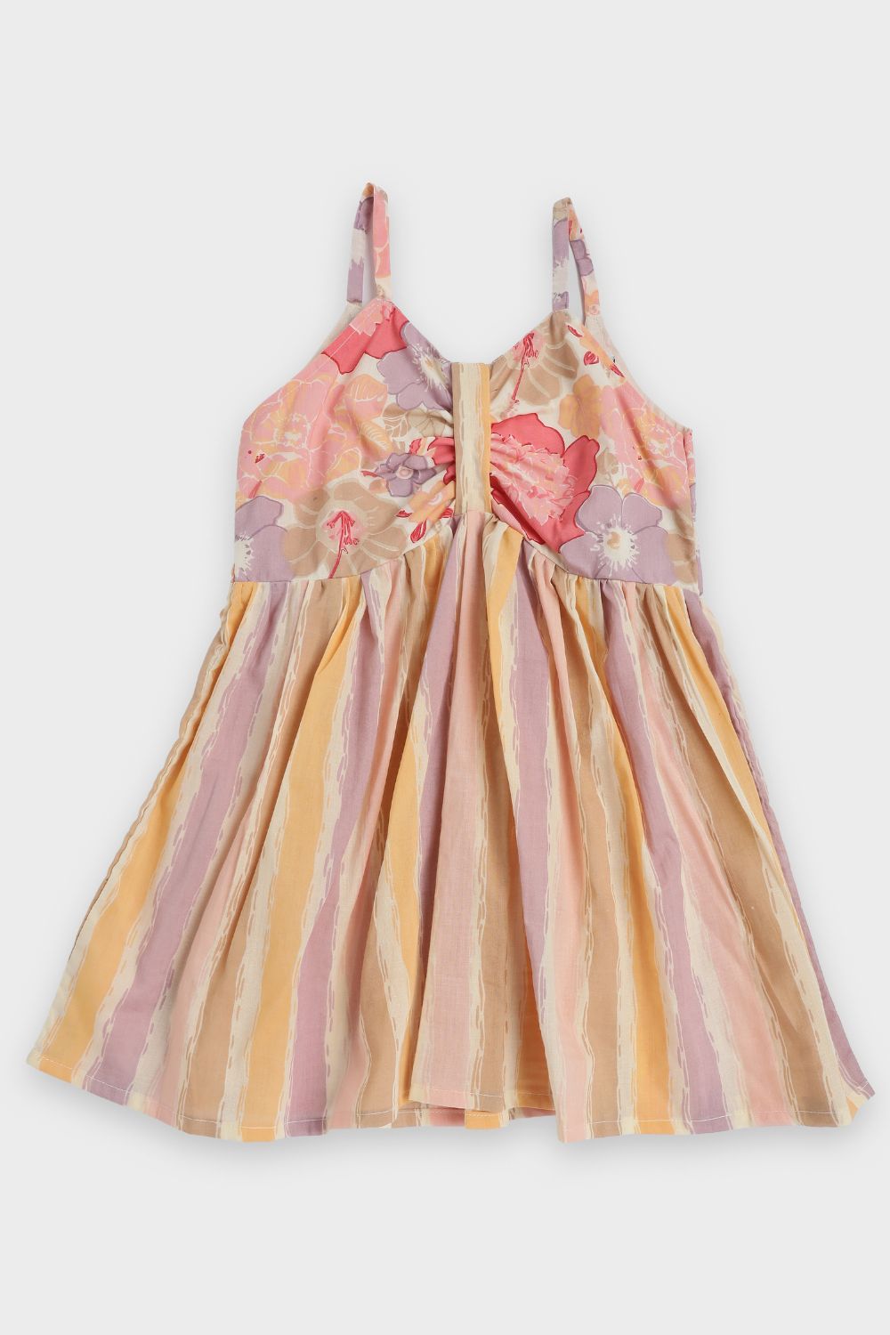 Chittythalli Girls Ethnic Summer Frock | Jaipur Printed Cotton Toddler Dress with Front Gathered Bow Top | Smocked Back | Woven Regular Fit Kids Dress - FR46